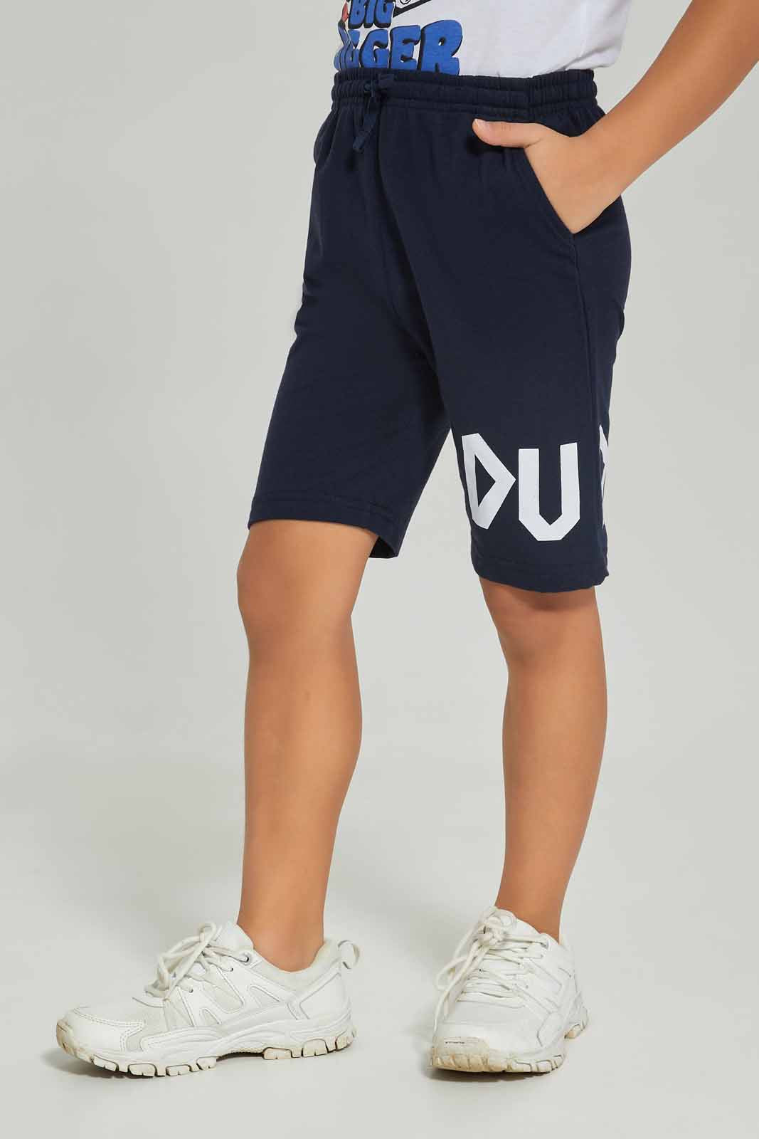 Redtag-Navy-Elasticated-waist-Print-Shorts-BOY-Shorts,-Category:Shorts,-Colour:Navy,-Deals:New-In,-Dept:Boys,-Filter:Boys-(2-to-8-Yrs),-New-In-BOY-APL,-Non-Sale,-Section:Boys-(0-to-14Yrs),-TBL,-W22O-Boys-2 to 8 Years