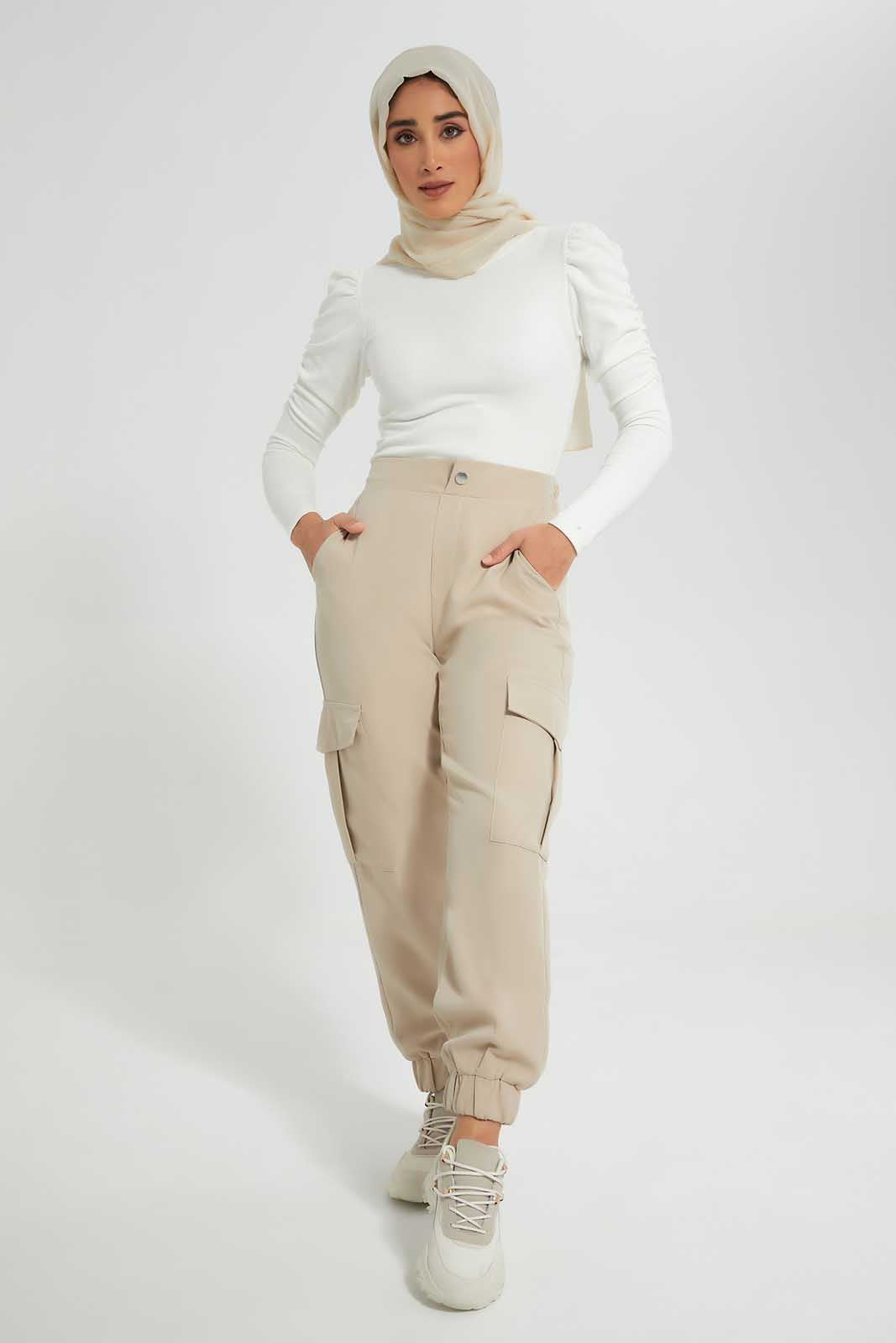 White Ribbed Top With Puff Sleeve