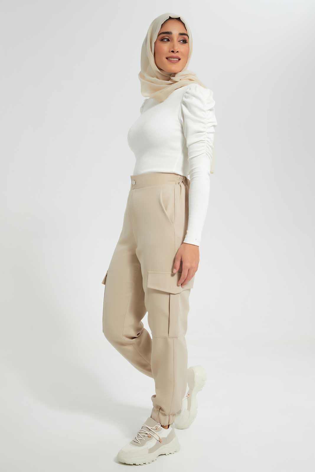 White Ribbed Top With Puff Sleeve