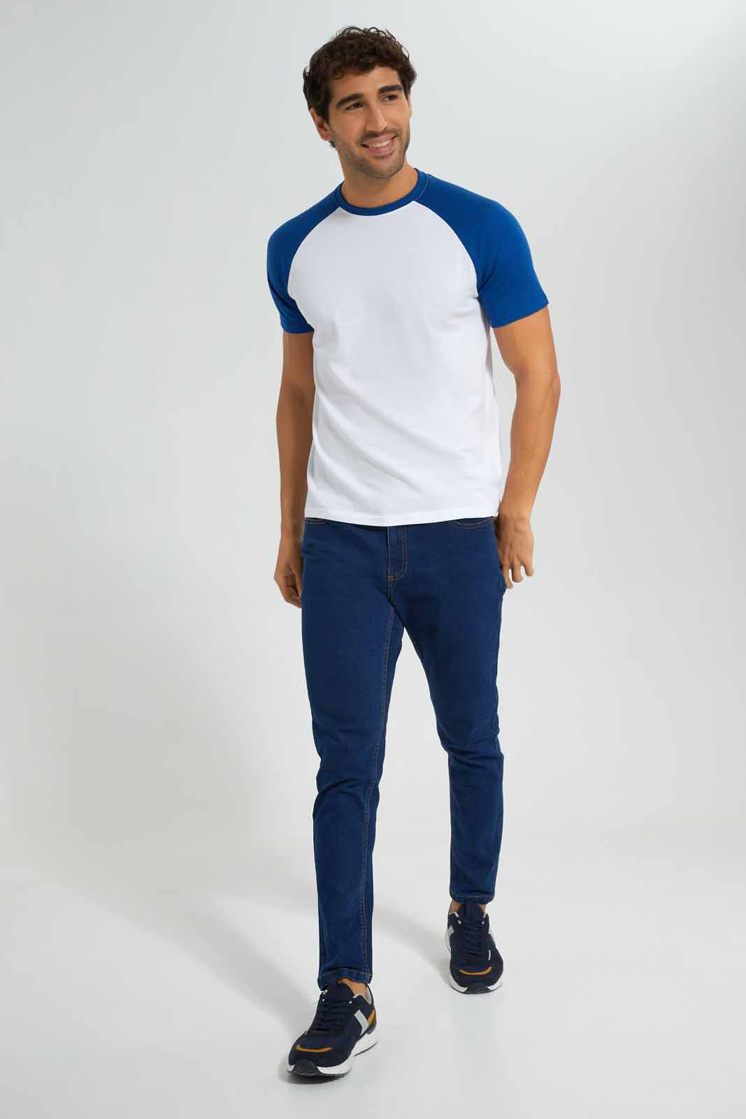 Redtag-White/Blue-Reglan-Sleeve-T-Shirt-Category:T-Shirts,-Colour:White,-Deals:New-In,-Filter:Men's-Clothing,-Men-T-Shirts,-New-In-Men-APL,-Non-Sale,-Section:Men,-TBL,-W22O-Men's-