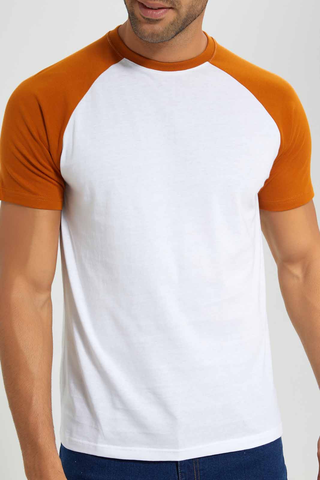 Redtag-White/Rust-Reglan-Sleeve-T-Shirt-Category:T-Shirts,-Colour:White,-Deals:New-In,-Filter:Men's-Clothing,-Men-T-Shirts,-New-In-Men-APL,-Non-Sale,-Section:Men,-TBL,-W22O-Men's-