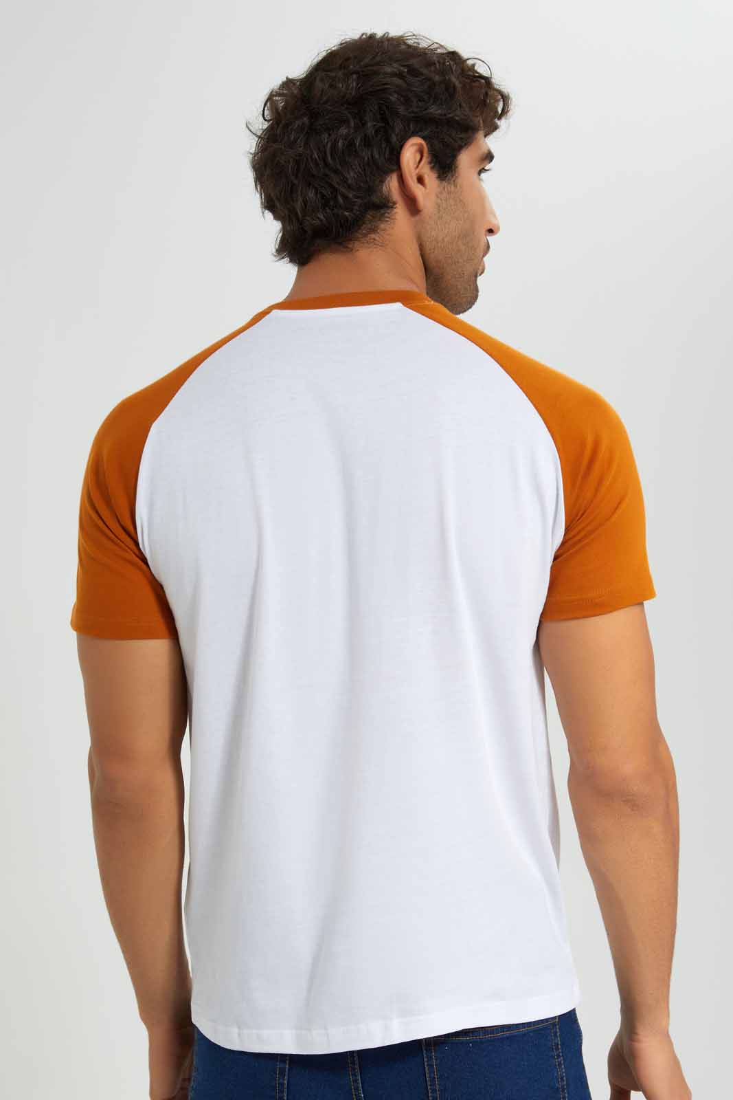 Redtag-White/Rust-Reglan-Sleeve-T-Shirt-Category:T-Shirts,-Colour:White,-Deals:New-In,-Filter:Men's-Clothing,-Men-T-Shirts,-New-In-Men-APL,-Non-Sale,-Section:Men,-TBL,-W22O-Men's-