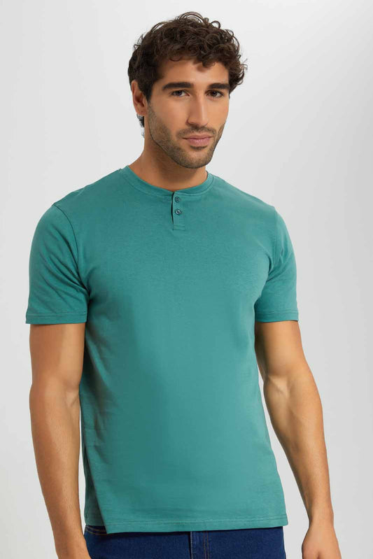 Redtag-Sage-Green-Henley-T-Shirt-Category:T-Shirts,-Colour:Green,-Deals:New-In,-Filter:Men's-Clothing,-Men-T-Shirts,-New-In-Men-APL,-Non-Sale,-Section:Men,-TBL,-W22O-Men's-