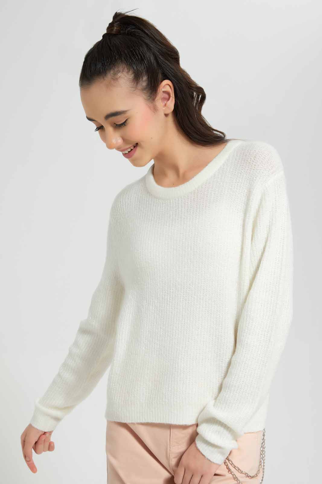 Redtag-White-Basic-Pullover-Category:Pullovers,-Colour:White,-Deals:New-In,-Filter:Senior-Girls-(9-to-14-Yrs),-GSR-Pullovers,-New-In-GSR-APL,-Non-Sale,-Section:Girls-(0-to-14Yrs),-TBL,-W22B-Senior-Girls-9 to 14 Years