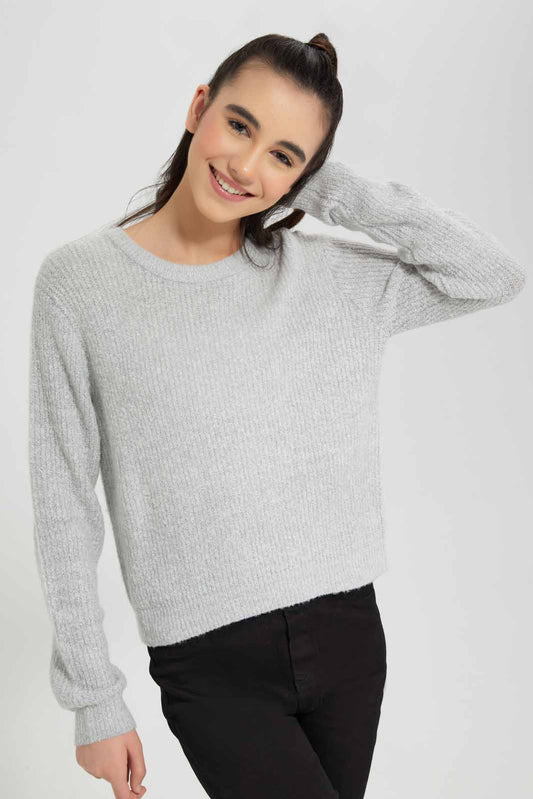 Redtag-Mid-Grey-Melange-Basic-Pullover-Category:Pullovers,-Colour:Grey,-Deals:New-In,-Filter:Senior-Girls-(9-to-14-Yrs),-GSR-Pullovers,-New-In-GSR-APL,-Non-Sale,-Section:Girls-(0-to-14Yrs),-TBL,-W22B-Senior-Girls-9 to 14 Years