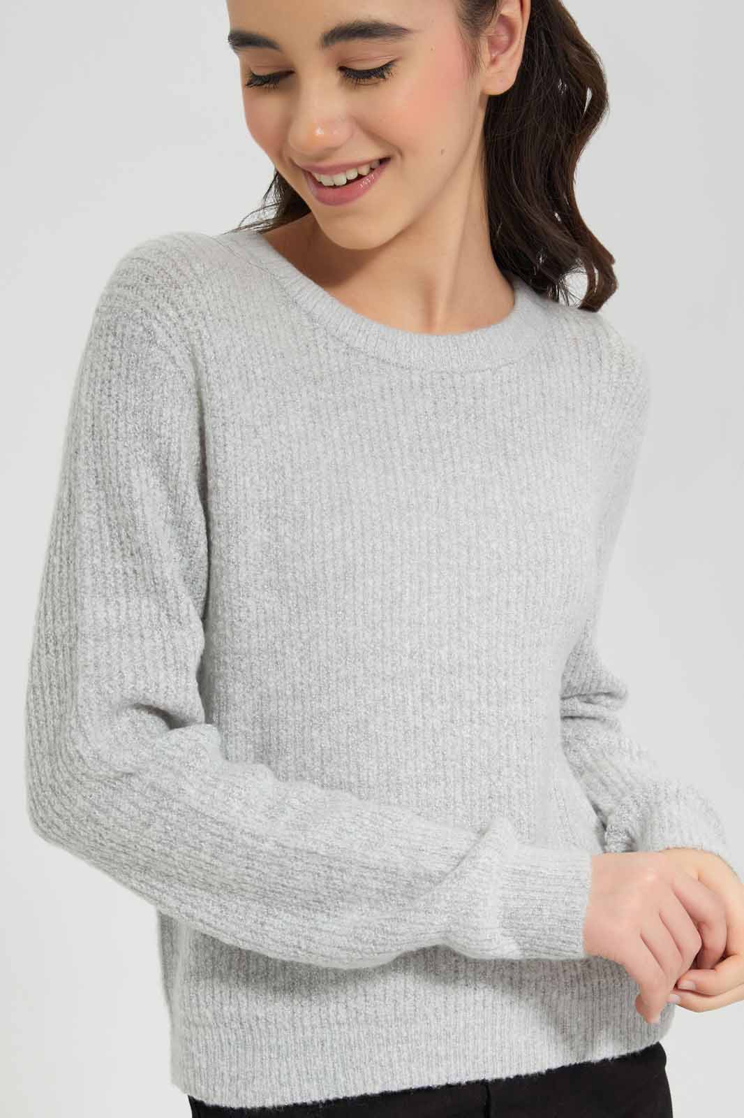 Redtag-Mid-Grey-Melange-Basic-Pullover-Category:Pullovers,-Colour:Grey,-Deals:New-In,-Filter:Senior-Girls-(9-to-14-Yrs),-GSR-Pullovers,-New-In-GSR-APL,-Non-Sale,-Section:Girls-(0-to-14Yrs),-TBL,-W22B-Senior-Girls-9 to 14 Years
