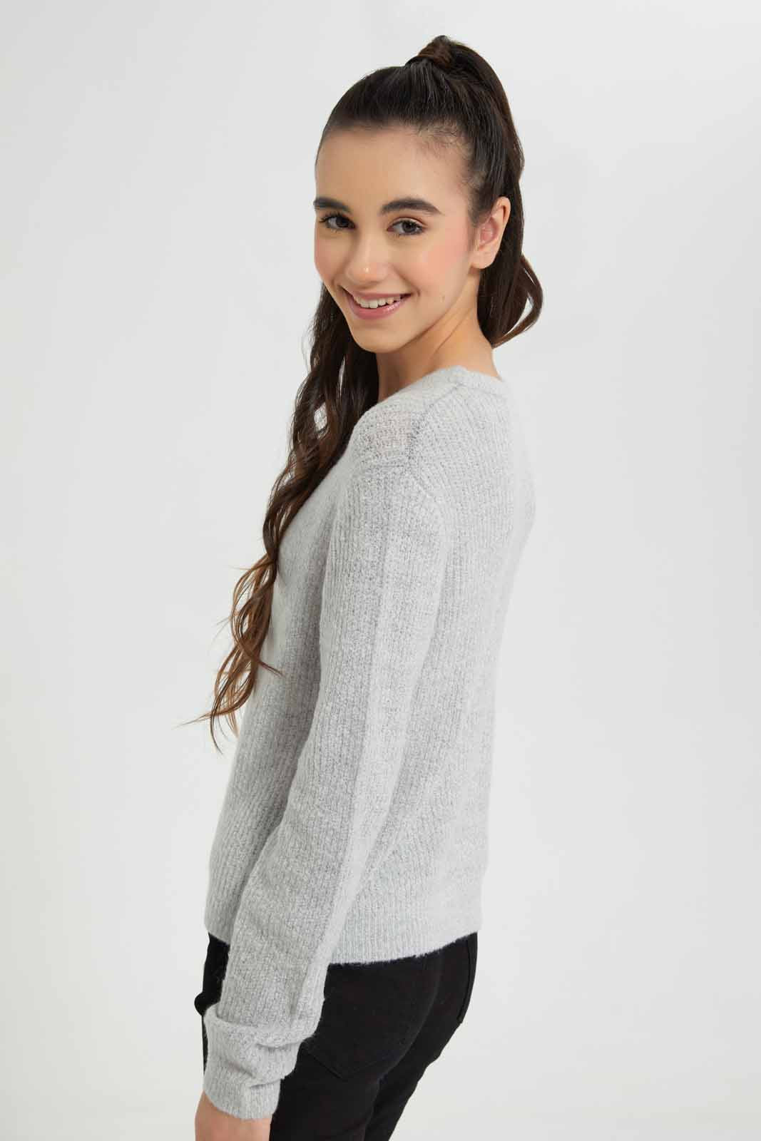 Redtag-Mid-Grey-Melange-Basic-Pullover-Category:Pullovers,-Colour:Grey,-Deals:New-In,-Filter:Senior-Girls-(9-to-14-Yrs),-GSR-Pullovers,-New-In-GSR-APL,-Non-Sale,-Section:Girls-(0-to-14Yrs),-TBL,-W22B-Senior-Girls-9 to 14 Years