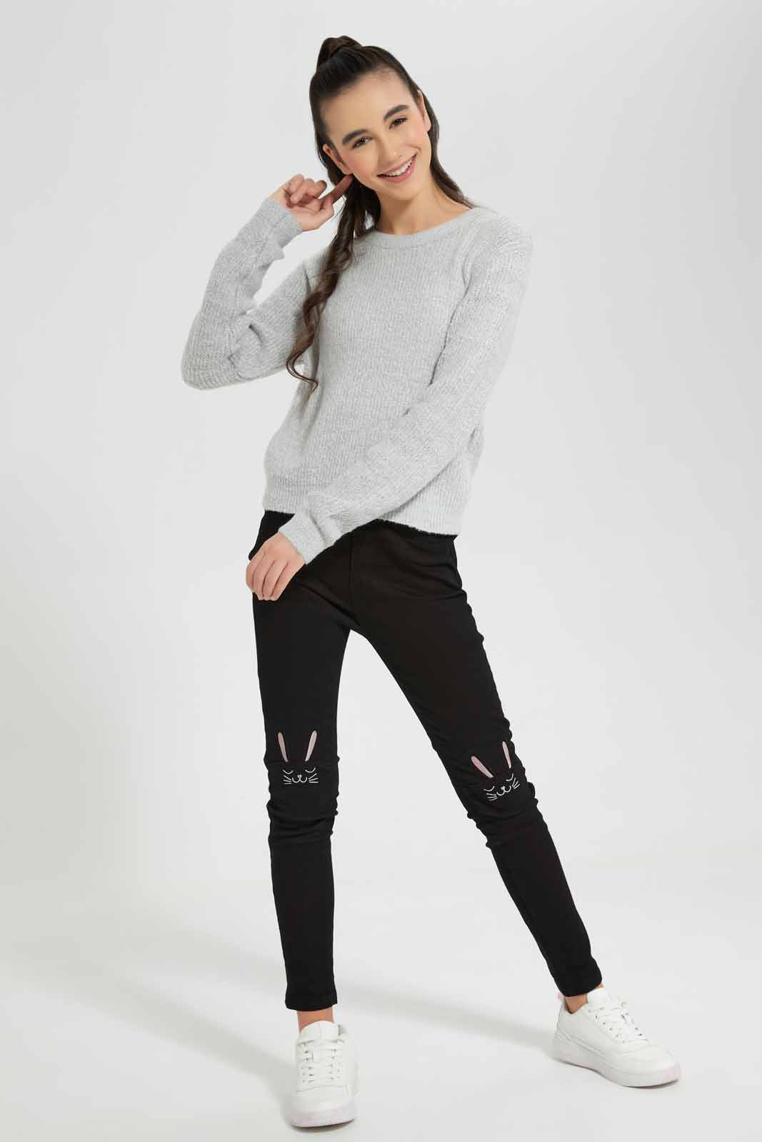 Redtag-Mid-Grey-Melange-Basic-Pullover-Category:Pullovers,-Colour:Grey,-Deals:New-In,-Filter:Senior-Girls-(9-to-14-Yrs),-GSR-Pullovers,-New-In-GSR-APL,-Non-Sale,-Section:Girls-(0-to-14Yrs),-TBL,-W22B-Senior-Girls-9 to 14 Years