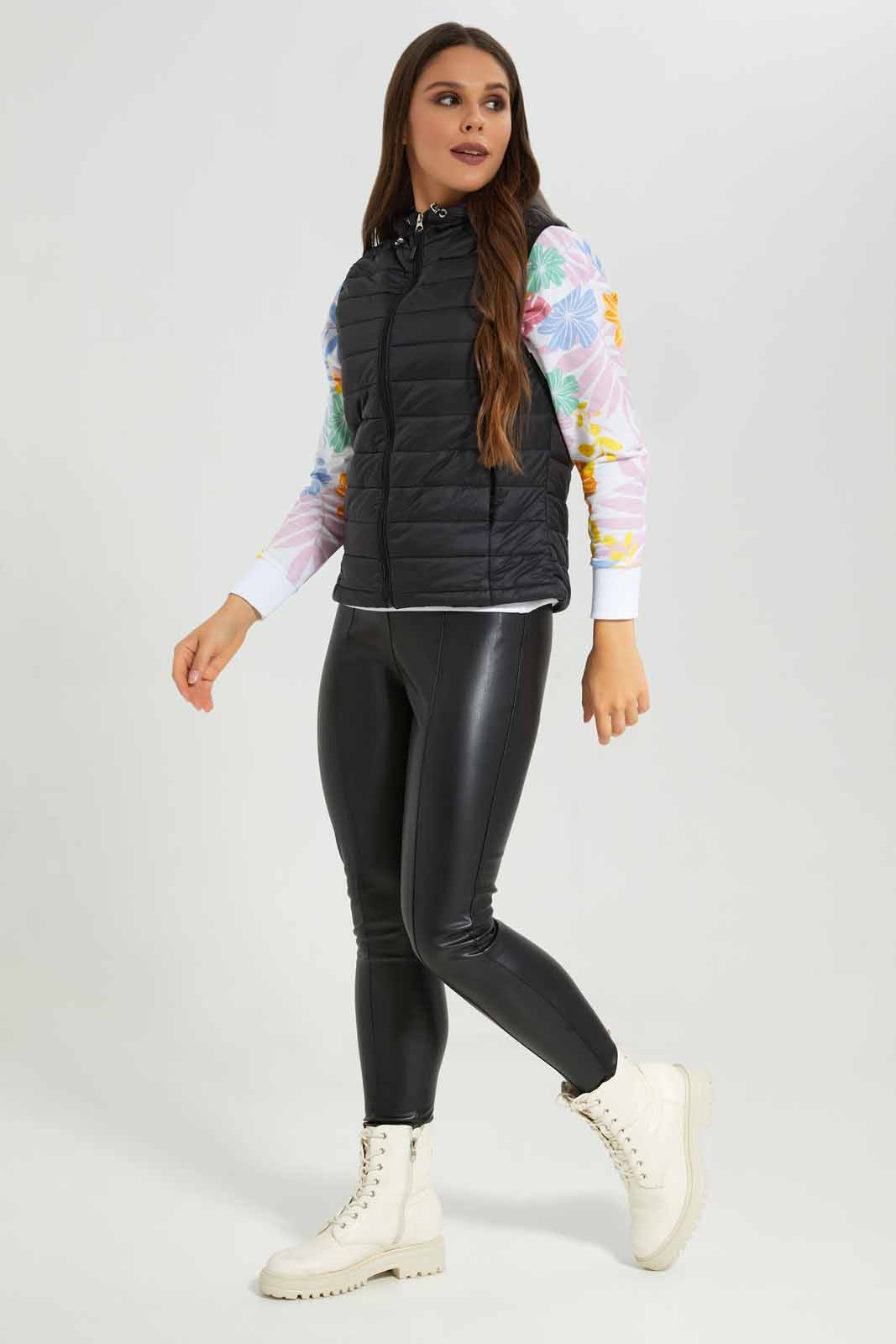 Redtag-Black-Quilted-Sleeveless-Padded-Jacket-With-Hoodie-Category:Jackets,-Colour:Black,-Deals:New-In,-EHW,-Filter:Women's-Clothing,-New-In-Women-APL,-Non-Sale,-Section:Women,-W22B,-Women-Jackets-Women's-