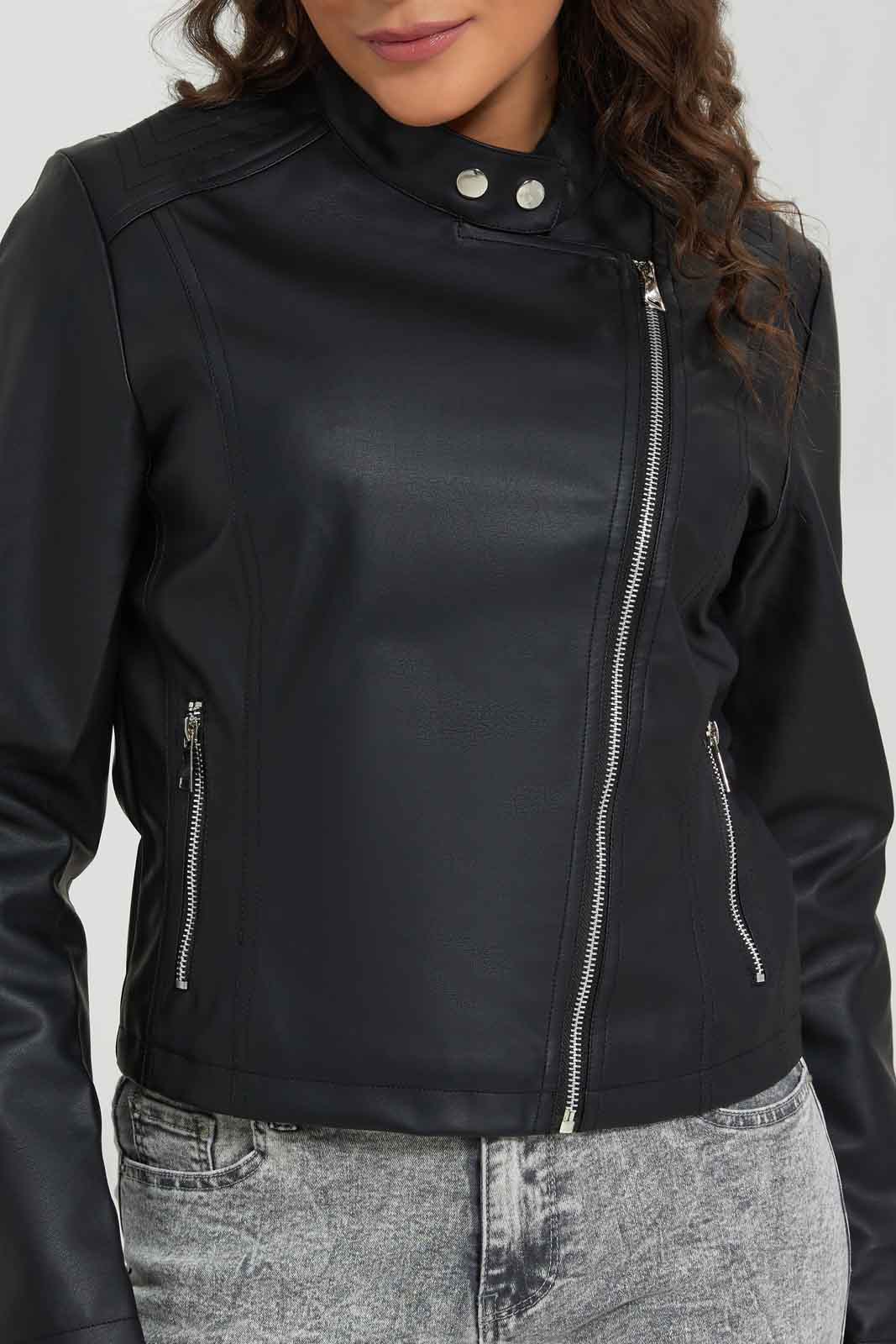 Redtag-Black-Biker-Faux-Leather-Jacket-Category:Jackets,-Colour:Black,-Deals:New-In,-EHW,-Filter:Women's-Clothing,-New-In-Women-APL,-Non-Sale,-Section:Women,-W22B,-Women-Jackets-Women's-
