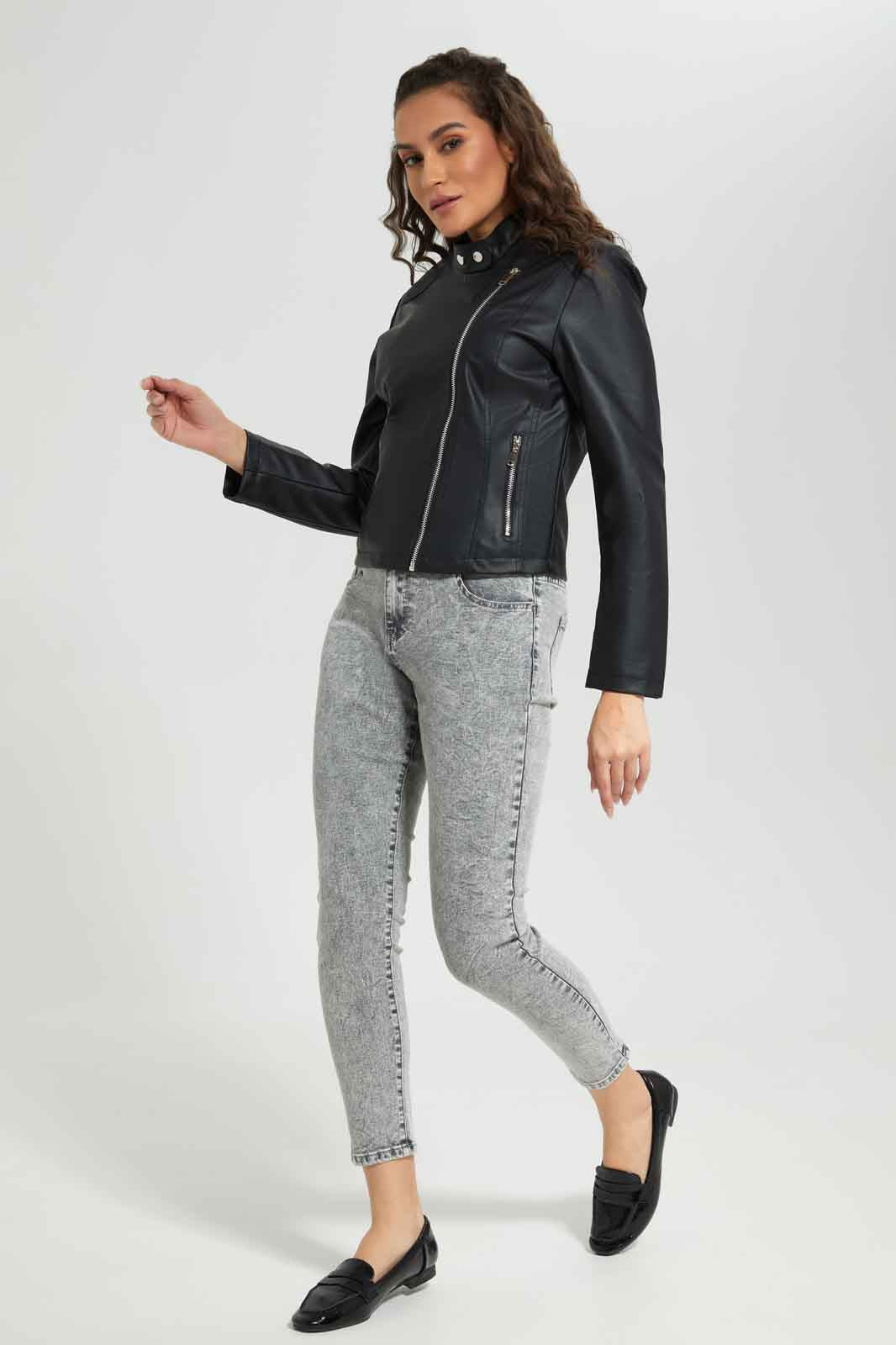 Redtag-Black-Biker-Faux-Leather-Jacket-Category:Jackets,-Colour:Black,-Deals:New-In,-EHW,-Filter:Women's-Clothing,-New-In-Women-APL,-Non-Sale,-Section:Women,-W22B,-Women-Jackets-Women's-
