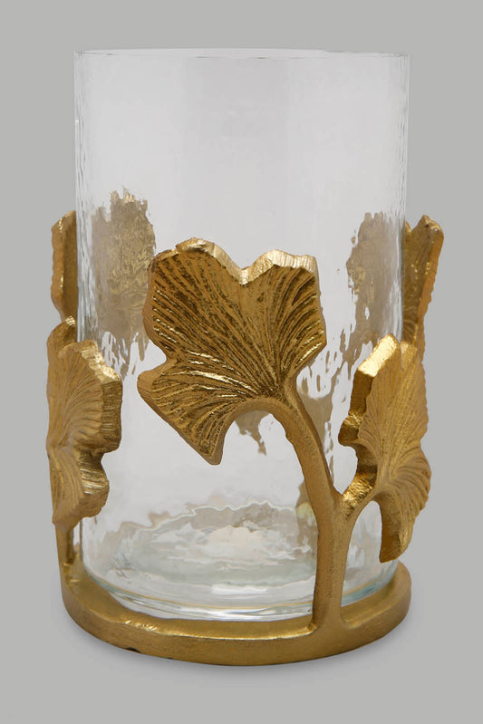 Redtag-Gold-Ginko-Glass-And-Metal-Hurricane-Category:Artefact,-Colour:Gold,-Deals:New-In,-Filter:Home-Decor,-HMW-HOM-Decorative-Accessories,-New-In-HMW-HOM,-Non-Sale,-Section:Homewares,-W22B-Home-Decor-
