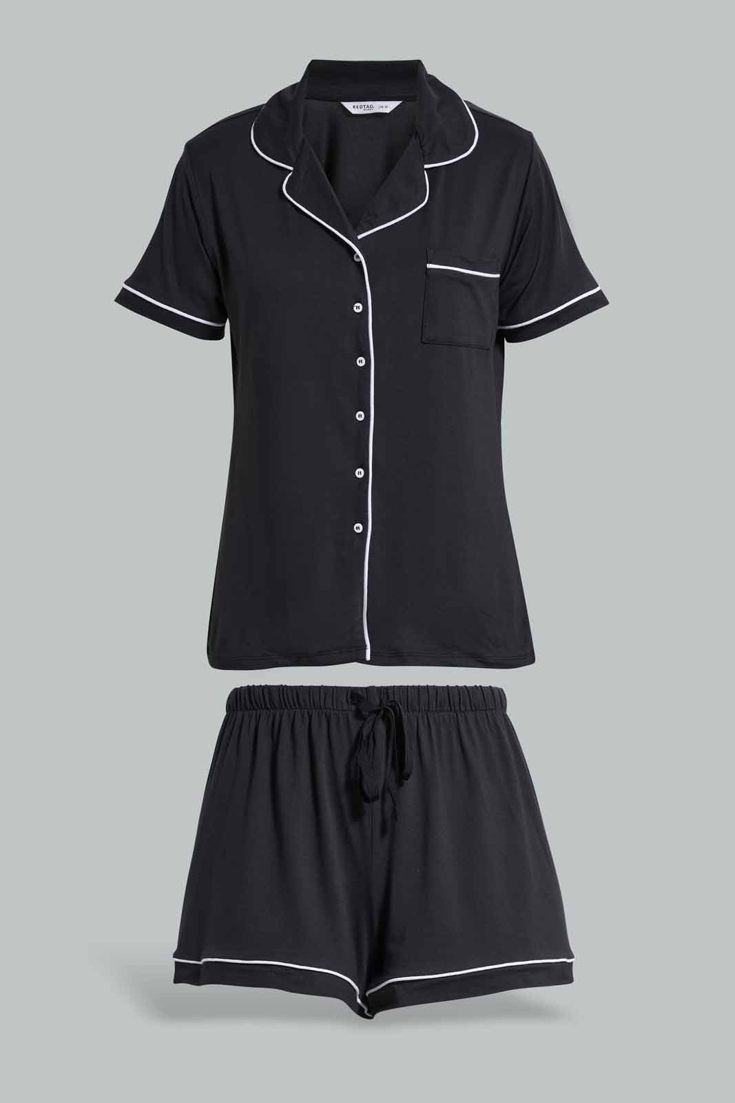 Redtag-Black-Classic-Short-Set-Category:Pyjama-Sets,-Colour:Black,-Deals:New-In,-Filter:Women's-Clothing,-New-In-Women-APL,-Non-Sale,-Section:Women,-W22O,-Women-Pyjama-Sets--