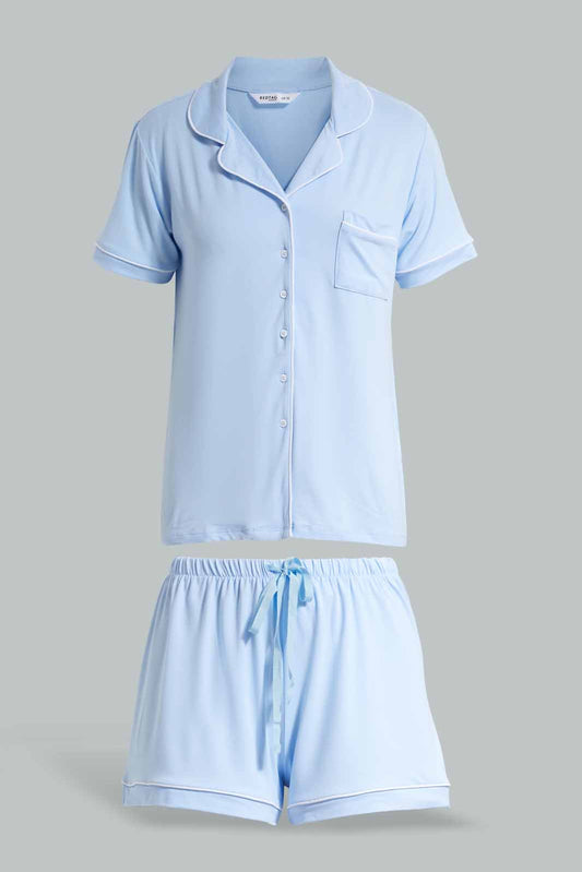 Redtag-Pale-Blue-Classic-Short-Set-Category:Pyjama-Sets,-Colour:Blue,-Deals:New-In,-Filter:Women's-Clothing,-New-In-Women-APL,-Non-Sale,-Section:Women,-W22O,-Women-Pyjama-Sets--