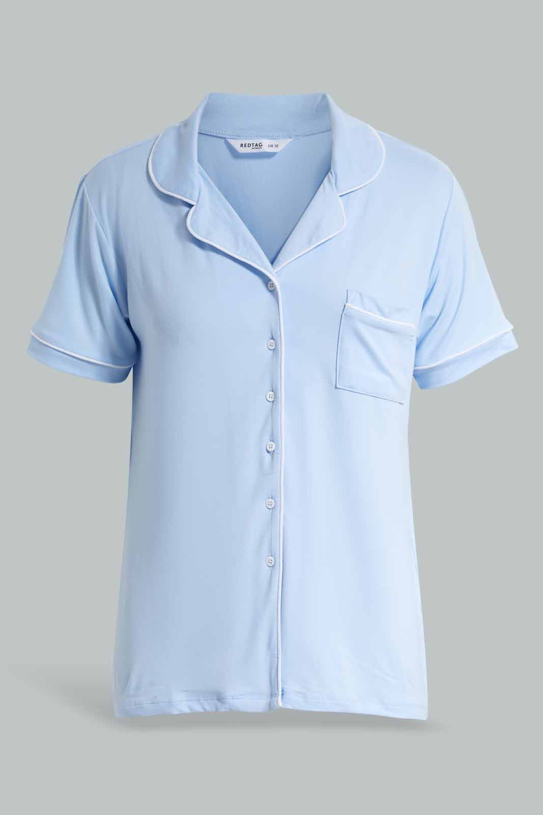 Redtag-Pale-Blue-Classic-Short-Set-Category:Pyjama-Sets,-Colour:Blue,-Deals:New-In,-Filter:Women's-Clothing,-New-In-Women-APL,-Non-Sale,-Section:Women,-W22O,-Women-Pyjama-Sets--