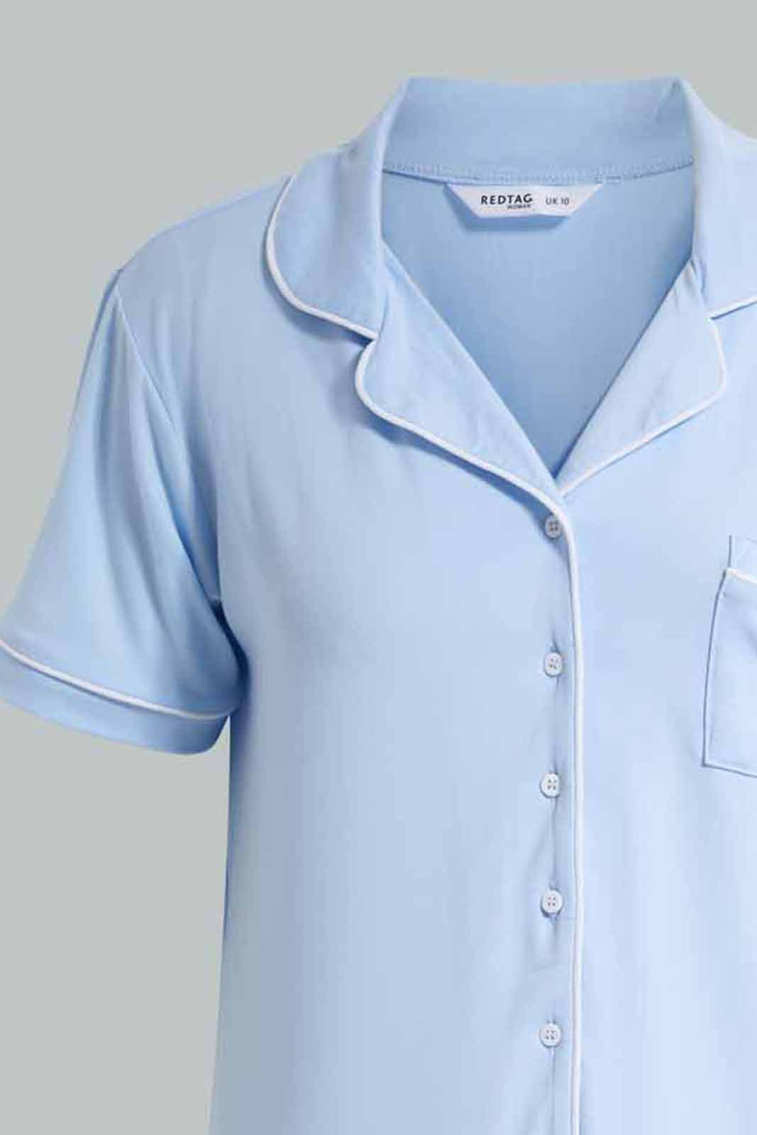 Redtag-Pale-Blue-Classic-Short-Set-Category:Pyjama-Sets,-Colour:Blue,-Deals:New-In,-Filter:Women's-Clothing,-New-In-Women-APL,-Non-Sale,-Section:Women,-W22O,-Women-Pyjama-Sets--