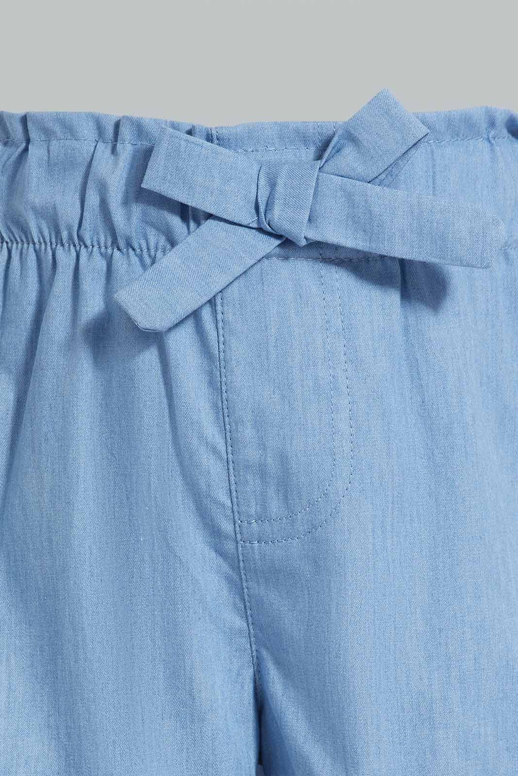 Redtag-Light-Wash-Denim-Front-Bow-Shorts-Category:Shorts,-Colour:Light-Wash,-Deals:New-In,-Filter:Infant-Girls-(3-to-24-Mths),-ING-Shorts,-New-In-ING-APL,-Non-Sale,-Section:Girls-(0-to-14Yrs),-W22O-Infant-Girls-3 to 24 Months