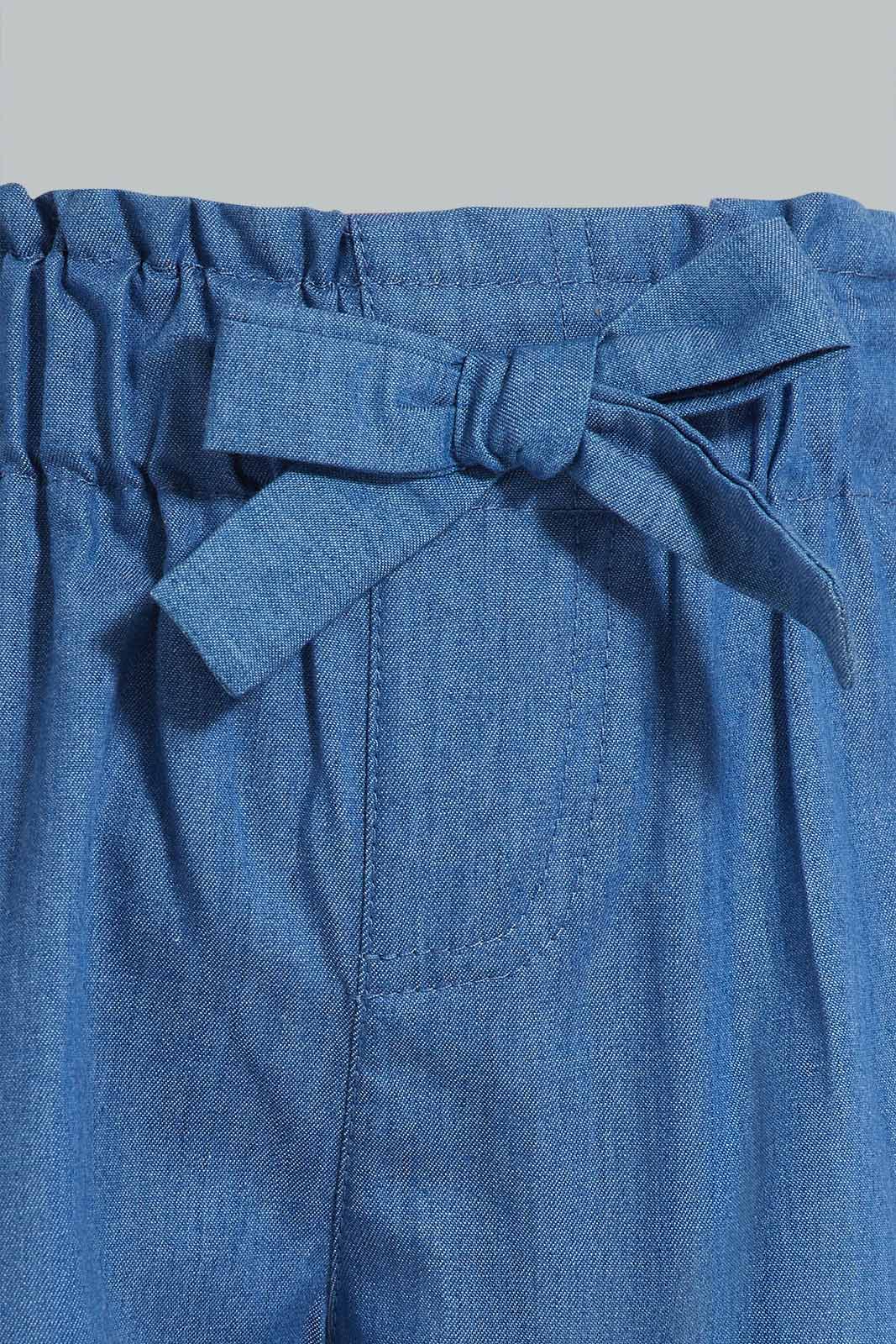 Redtag-Dark-Wash-Denim-Front-Bow-Shorts-Category:Shorts,-Colour:Dark-Wash,-Deals:New-In,-Filter:Infant-Girls-(3-to-24-Mths),-ING-Shorts,-New-In-ING-APL,-Non-Sale,-Section:Girls-(0-to-14Yrs),-W22O-Infant-Girls-3 to 24 Months