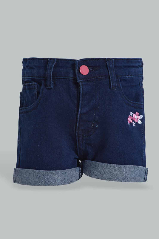 Redtag-Blue-Rolled-Up-Hem-Category:Shorts,-Colour:Blue,-Deals:New-In,-Filter:Infant-Girls-(3-to-24-Mths),-ING-Shorts,-New-In-ING-APL,-Non-Sale,-Section:Girls-(0-to-14Yrs),-W22O-Infant-Girls-3 to 24 Months
