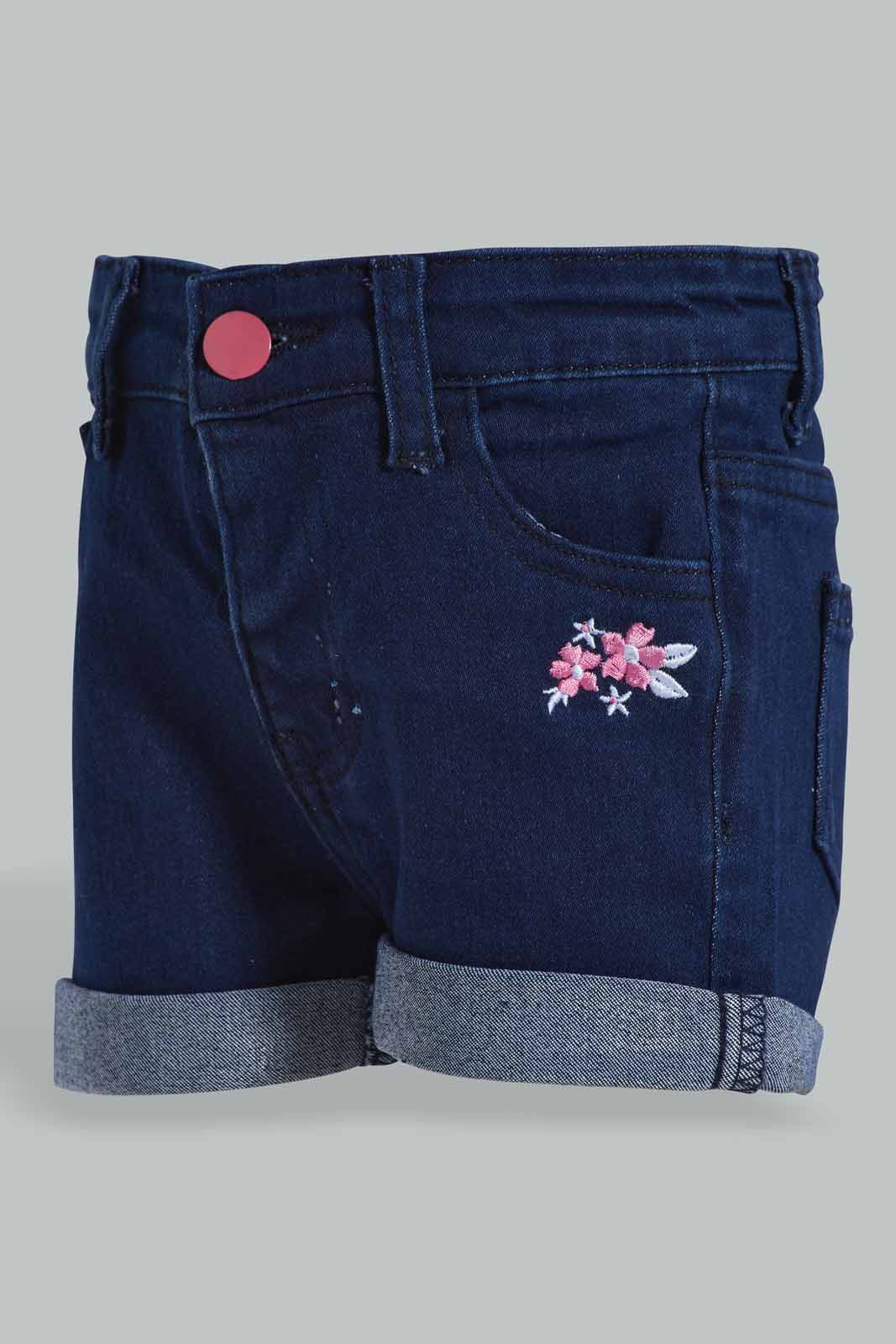 Redtag-Blue-Rolled-Up-Hem-Category:Shorts,-Colour:Blue,-Deals:New-In,-Filter:Infant-Girls-(3-to-24-Mths),-ING-Shorts,-New-In-ING-APL,-Non-Sale,-Section:Girls-(0-to-14Yrs),-W22O-Infant-Girls-3 to 24 Months
