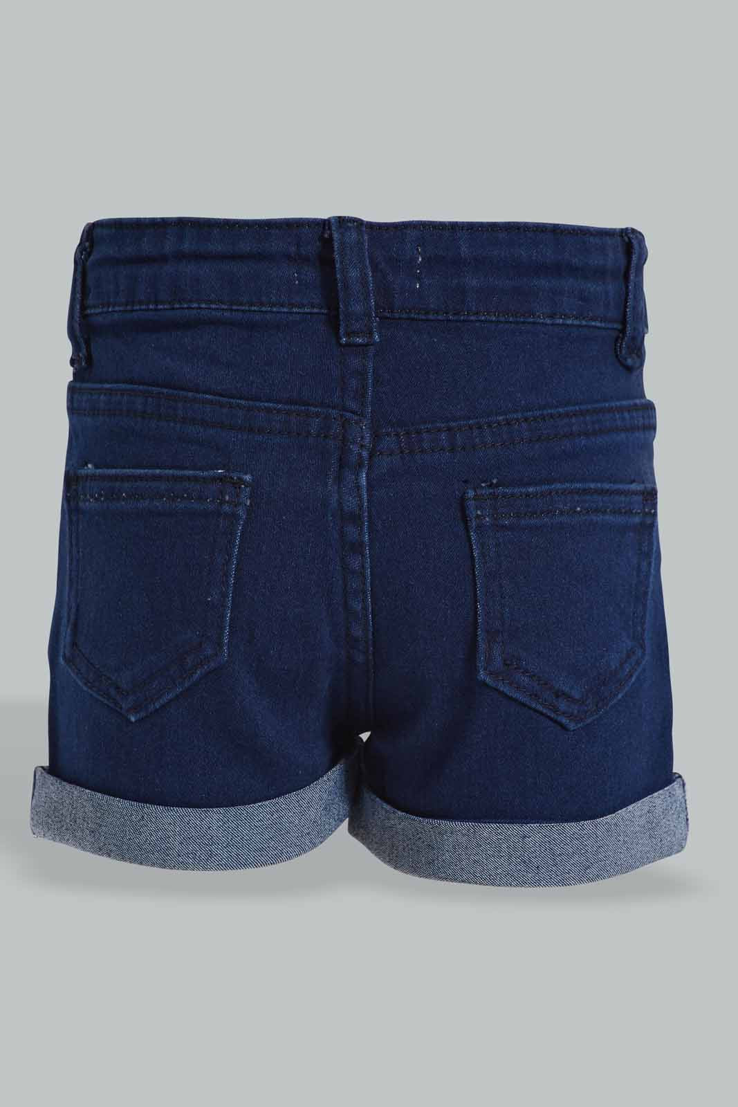 Redtag-Blue-Rolled-Up-Hem-Category:Shorts,-Colour:Blue,-Deals:New-In,-Filter:Infant-Girls-(3-to-24-Mths),-ING-Shorts,-New-In-ING-APL,-Non-Sale,-Section:Girls-(0-to-14Yrs),-W22O-Infant-Girls-3 to 24 Months