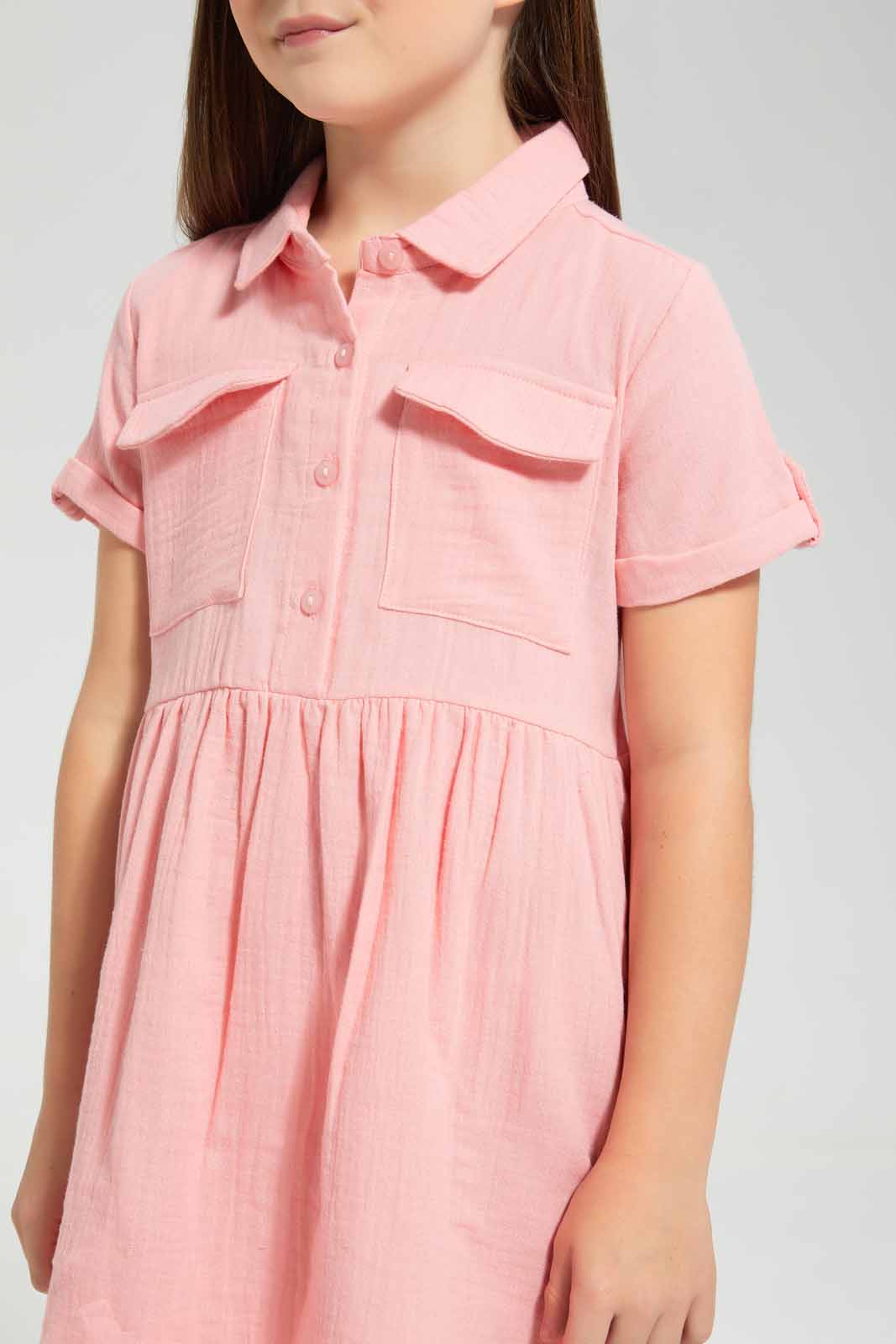 Redtag-Pink-Muslin-Dress-Category:Dresses,-Colour:Apricot,-Deals:New-In,-Filter:Girls-(2-to-8-Yrs),-GIR-Dresses,-New-In-GIR-APL,-Non-Sale,-Section:Girls-(0-to-14Yrs),-W22O-Girls-2 to 8 Years