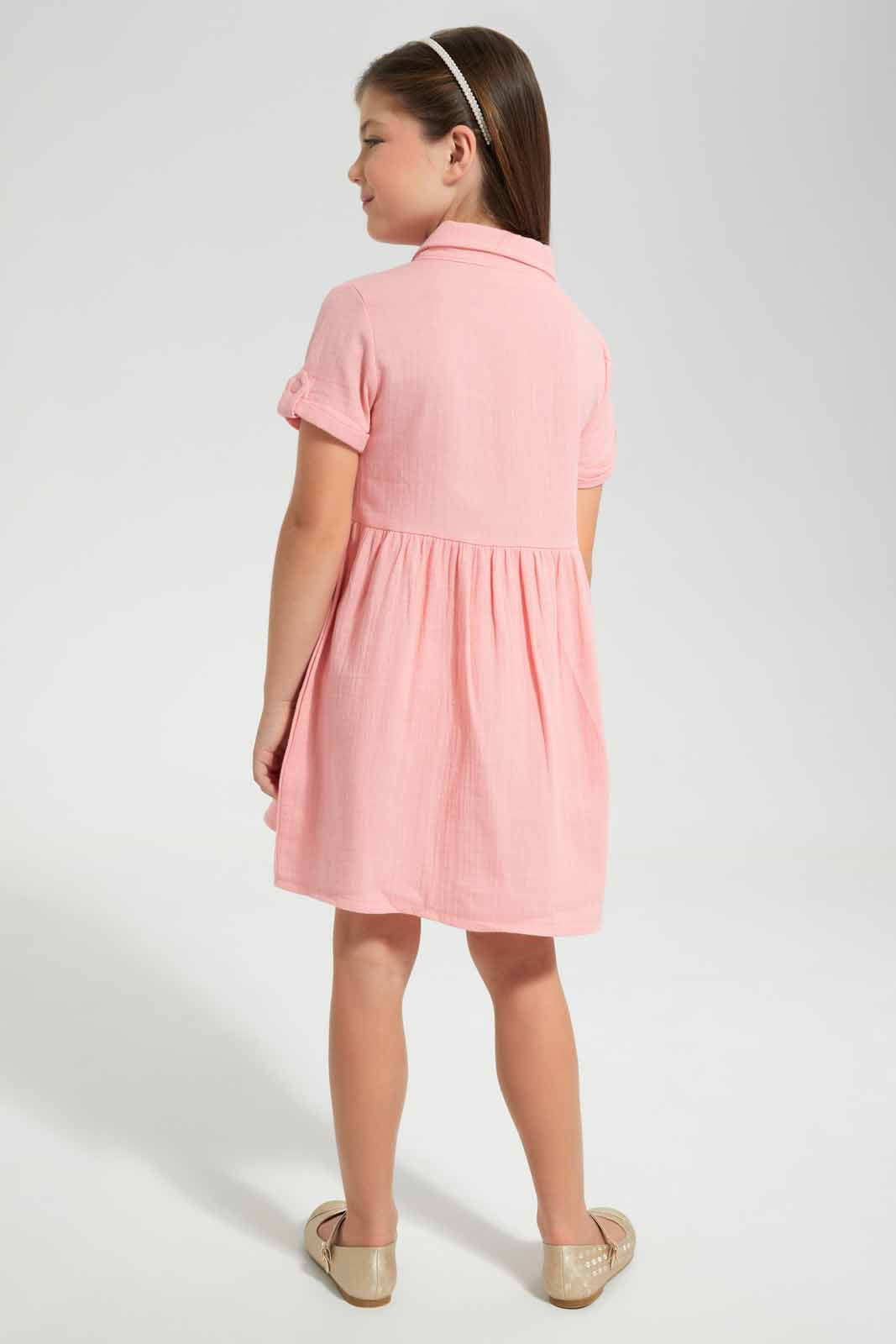Redtag-Pink-Muslin-Dress-Category:Dresses,-Colour:Apricot,-Deals:New-In,-Filter:Girls-(2-to-8-Yrs),-GIR-Dresses,-New-In-GIR-APL,-Non-Sale,-Section:Girls-(0-to-14Yrs),-W22O-Girls-2 to 8 Years