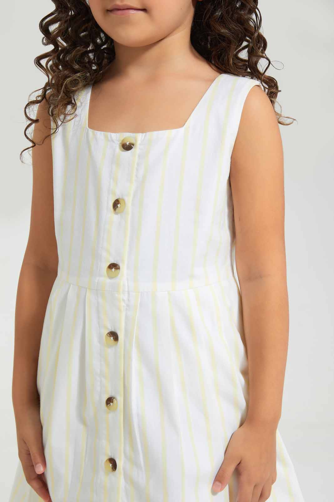 Redtag-Yellow-Stripe-Dress-Category:Dresses,-Colour:Yellow,-Deals:New-In,-Filter:Girls-(2-to-8-Yrs),-GIR-Dresses,-New-In-GIR-APL,-Non-Sale,-Section:Girls-(0-to-14Yrs),-W22O-Girls-2 to 8 Years