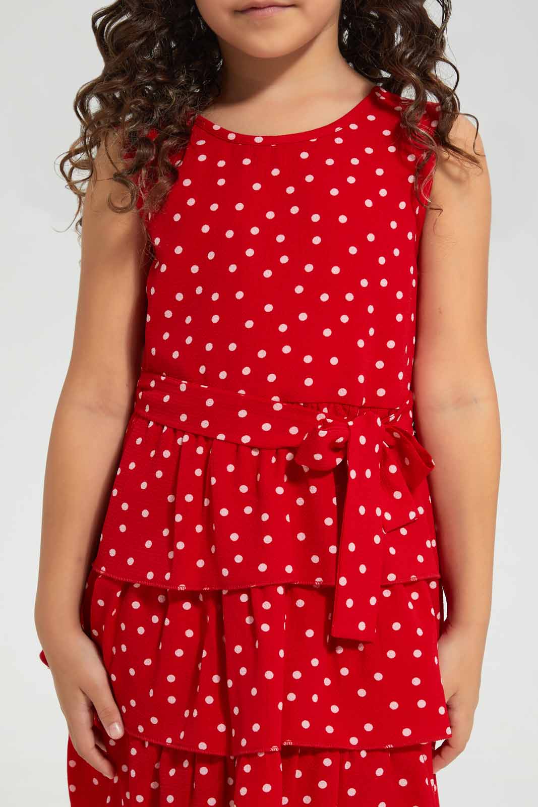 Redtag-Red-Polka-Dot-Dress-Category:Dresses,-Colour:Red,-Deals:New-In,-Filter:Girls-(2-to-8-Yrs),-GIR-Dresses,-New-In-GIR-APL,-Non-Sale,-Section:Girls-(0-to-14Yrs),-W22O-Girls-2 to 8 Years