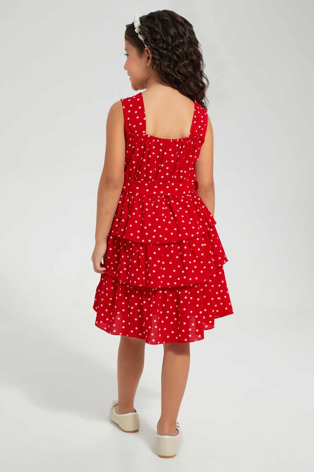 Redtag-Red-Polka-Dot-Dress-Category:Dresses,-Colour:Red,-Deals:New-In,-Filter:Girls-(2-to-8-Yrs),-GIR-Dresses,-New-In-GIR-APL,-Non-Sale,-Section:Girls-(0-to-14Yrs),-W22O-Girls-2 to 8 Years