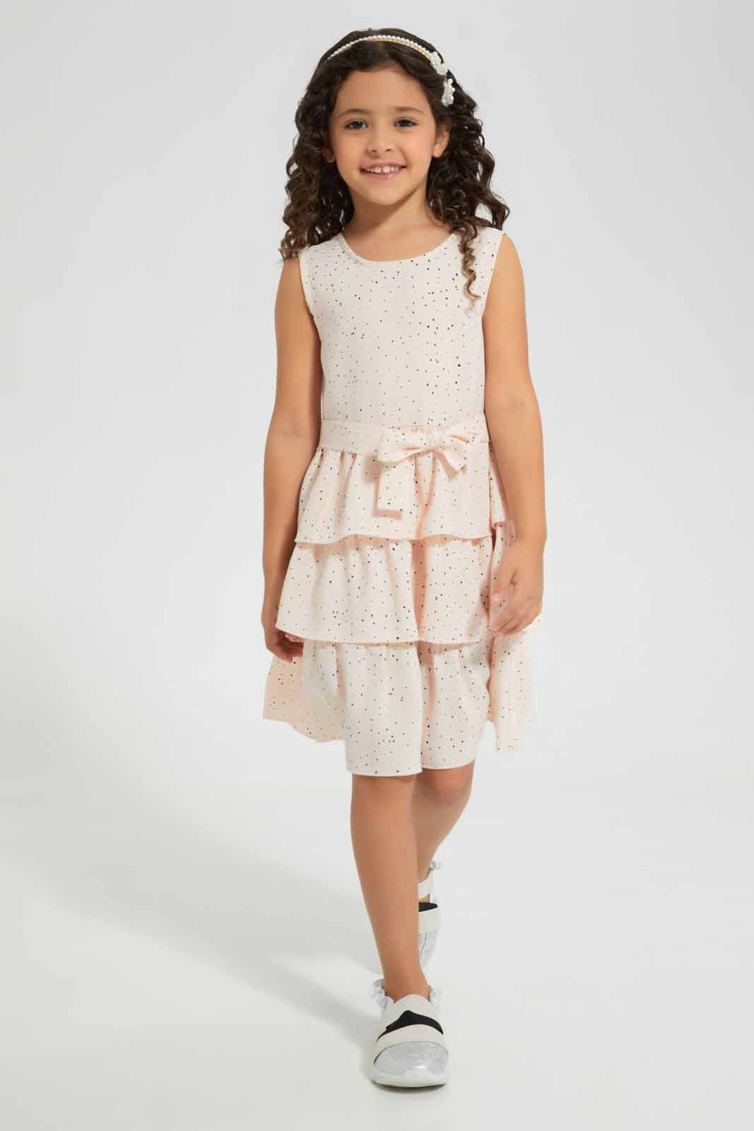 Redtag-Pink-floralDress-Category:Dresses,-Colour:Apricot,-Deals:New-In,-Filter:Girls-(2-to-8-Yrs),-GIR-Dresses,-New-In-GIR-APL,-Non-Sale,-Section:Girls-(0-to-14Yrs),-W22O-Girls-2 to 8 Years