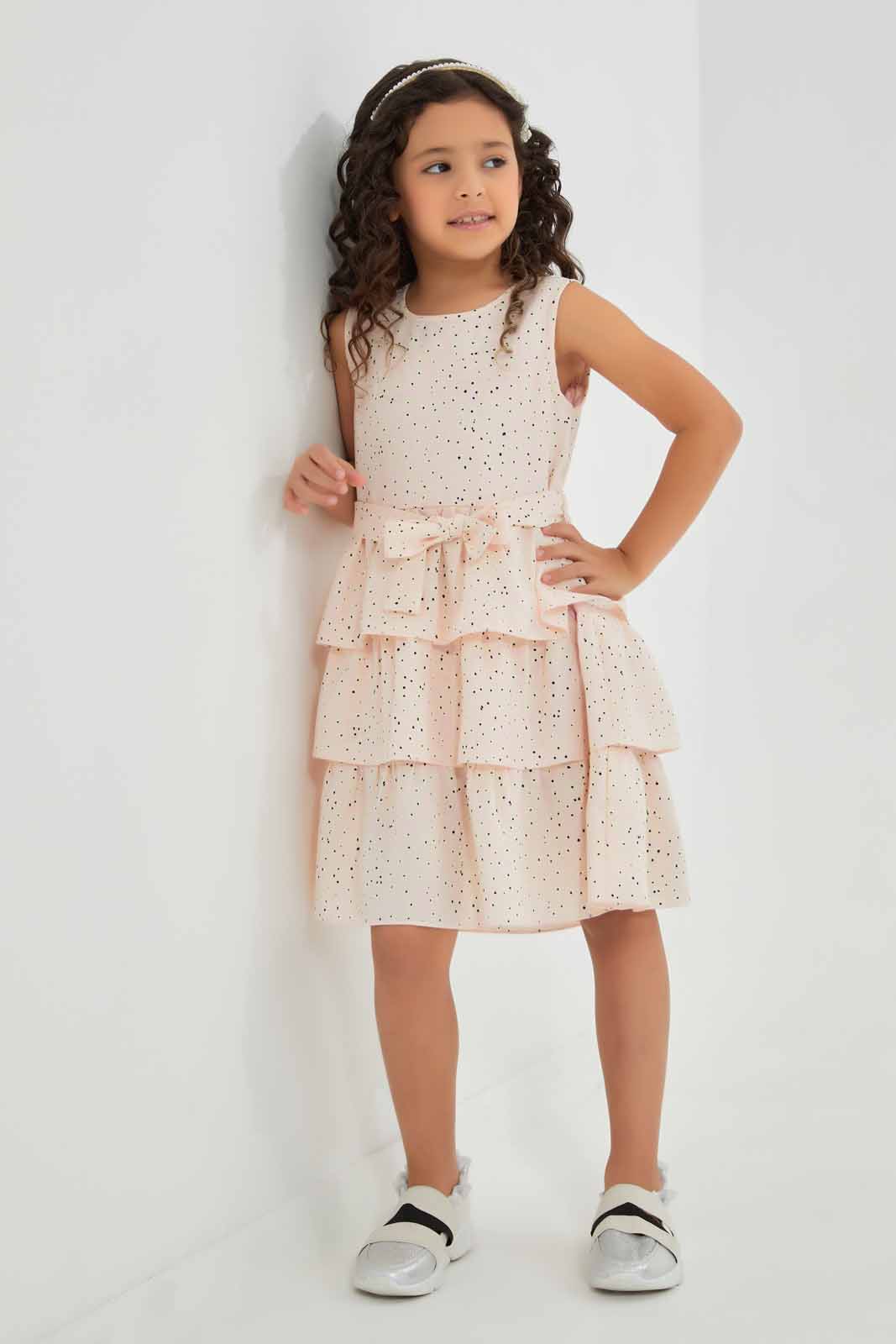 Redtag-Pink-floralDress-Category:Dresses,-Colour:Apricot,-Deals:New-In,-Filter:Girls-(2-to-8-Yrs),-GIR-Dresses,-New-In-GIR-APL,-Non-Sale,-Section:Girls-(0-to-14Yrs),-W22O-Girls-2 to 8 Years