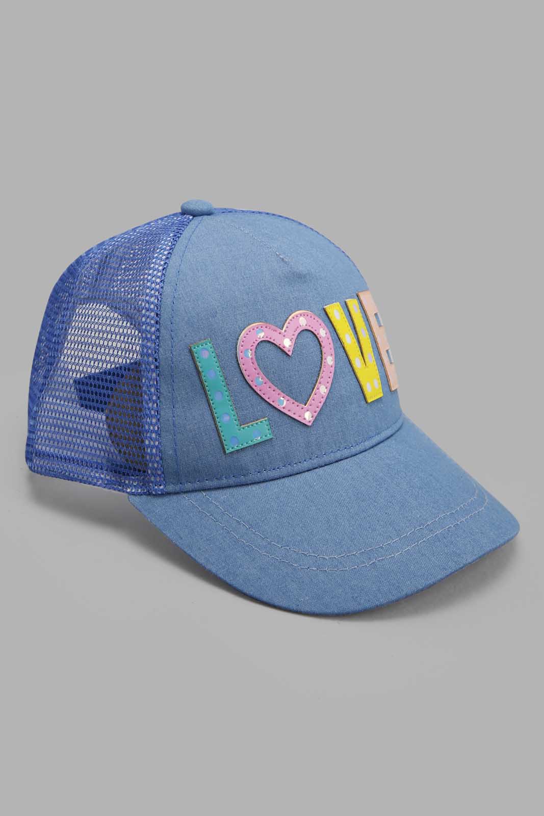 Redtag-Blue-Embellished-Cap-Category:Caps-&-Hats,-Colour:Blue,-Filter:Girls-Accessories,-GIR-Caps-&-Hats,-New-In,-New-In-GIR-ACC,-Non-Sale,-Section:Girls-(0-to-14Yrs),-W22A-Girls-