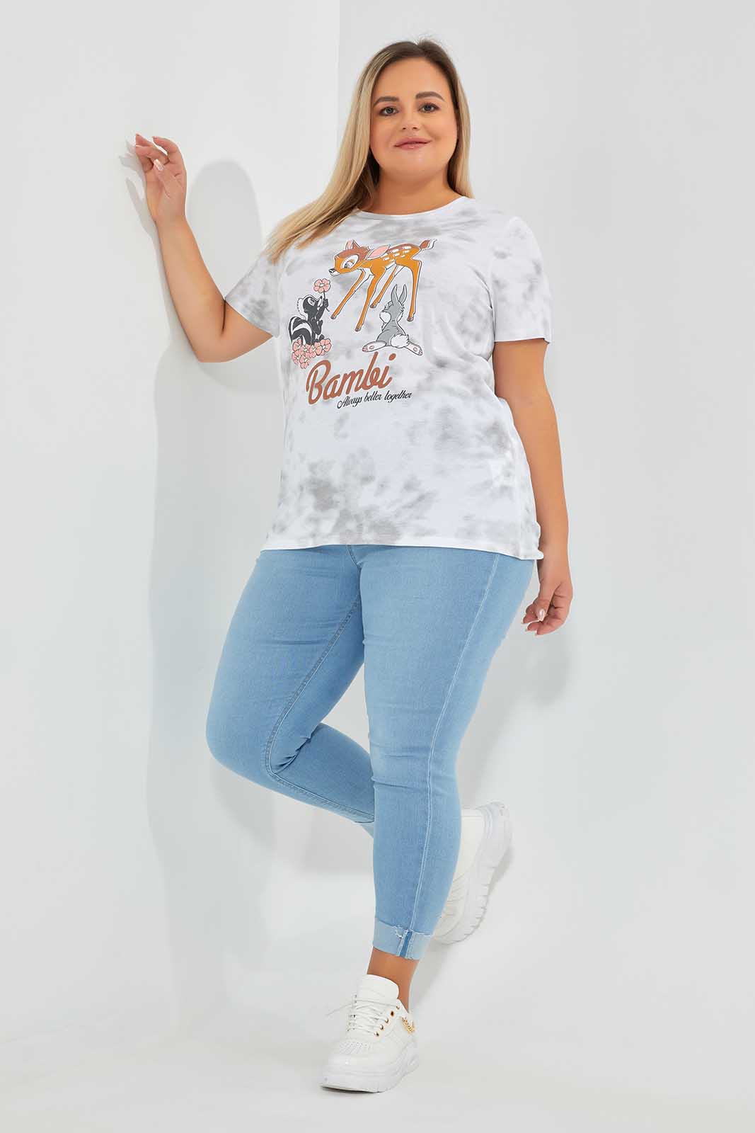 Redtag-Grey-Bambi-Character-T-Shirt-Category:T-Shirts,-Colour:Grey,-Deals:New-In,-Filter:Plus-Size,-LDP-T-Shirts,-New-In-LDP-APL,-Non-Sale,-Section:Women,-TBL,-W22O-Women's-