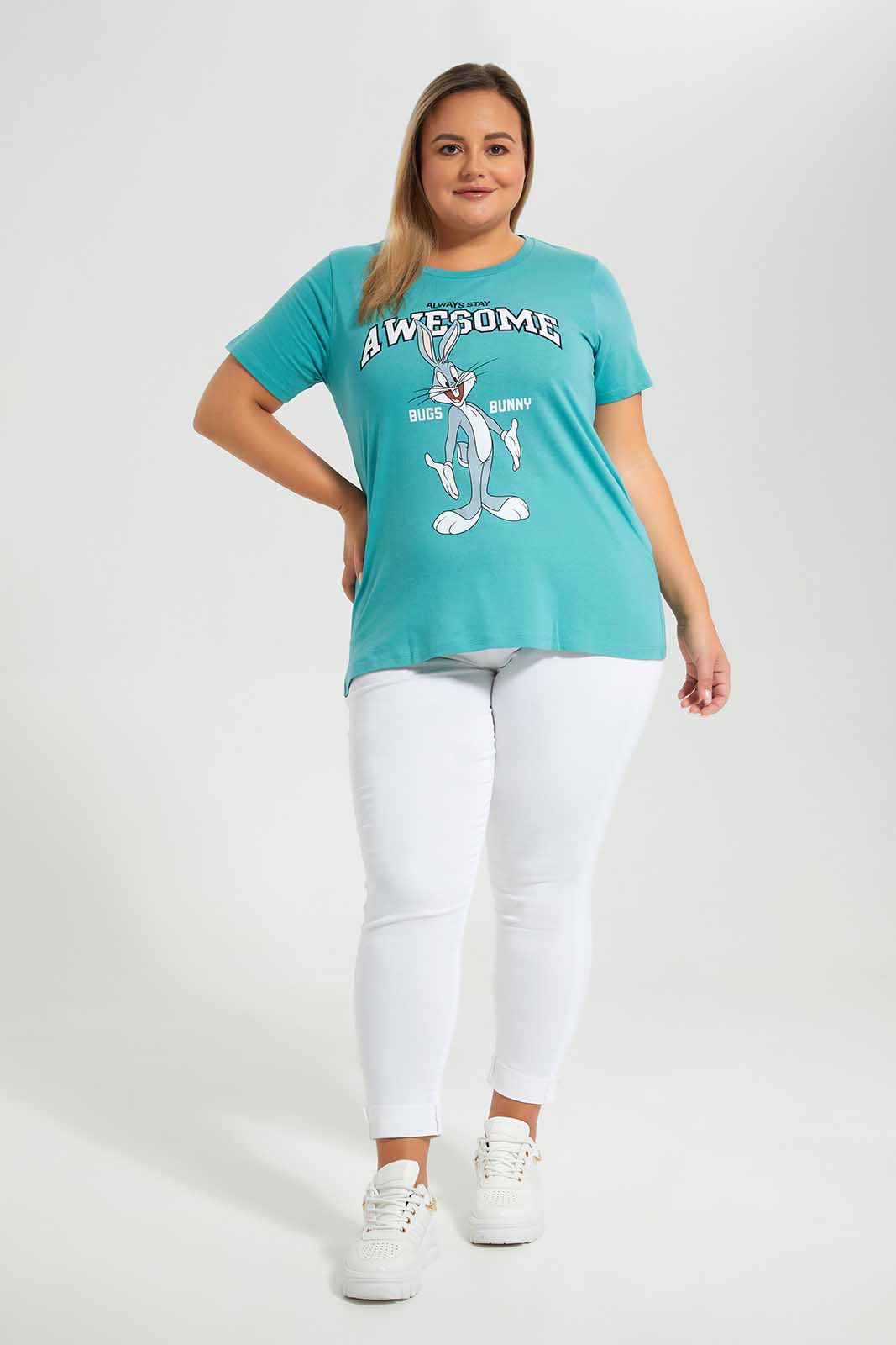 Redtag-Mint-Bugs-Bunny-Character-T-Shirt-Category:T-Shirts,-CHR,-Colour:Mint,-Deals:New-In,-Filter:Plus-Size,-LDP-T-Shirts,-New-In-LDP-APL,-Non-Sale,-Section:Women,-TBL,-W22O-Women's-
