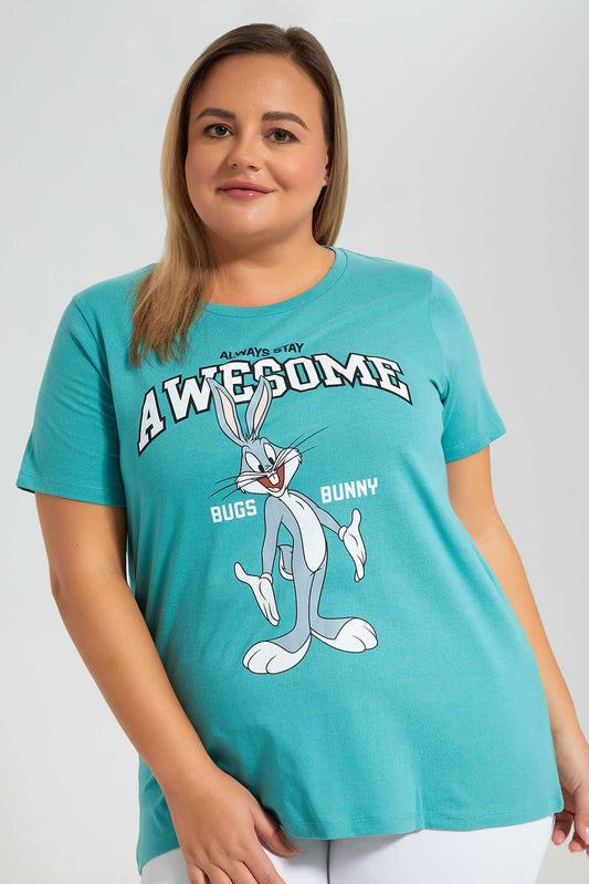 Redtag-Mint-Bugs-Bunny-Character-T-Shirt-Category:T-Shirts,-CHR,-Colour:Mint,-Deals:New-In,-Filter:Plus-Size,-LDP-T-Shirts,-New-In-LDP-APL,-Non-Sale,-Section:Women,-TBL,-W22O-Women's-