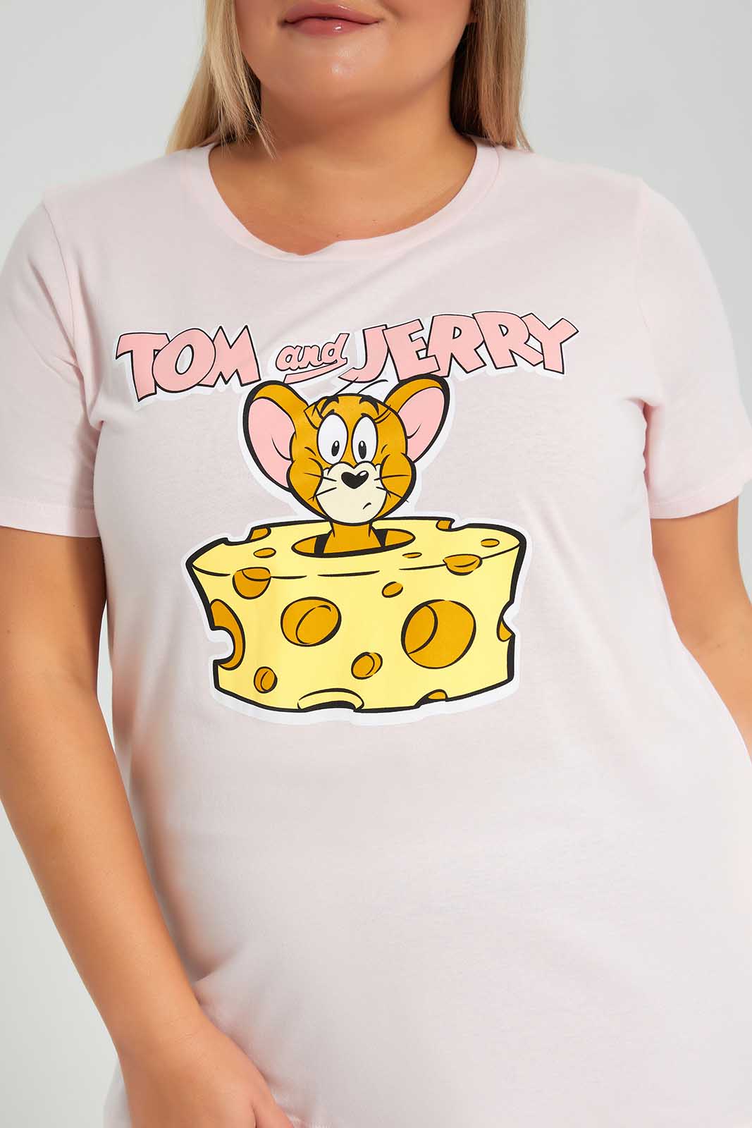 Redtag-Pink-Tom&Jerry-Character-T-Shirt-Category:T-Shirts,-CHR,-Colour:Apricot,-Deals:New-In,-Filter:Plus-Size,-LDP-T-Shirts,-New-In-LDP-APL,-Non-Sale,-Section:Women,-TBL,-W22O-Women's-
