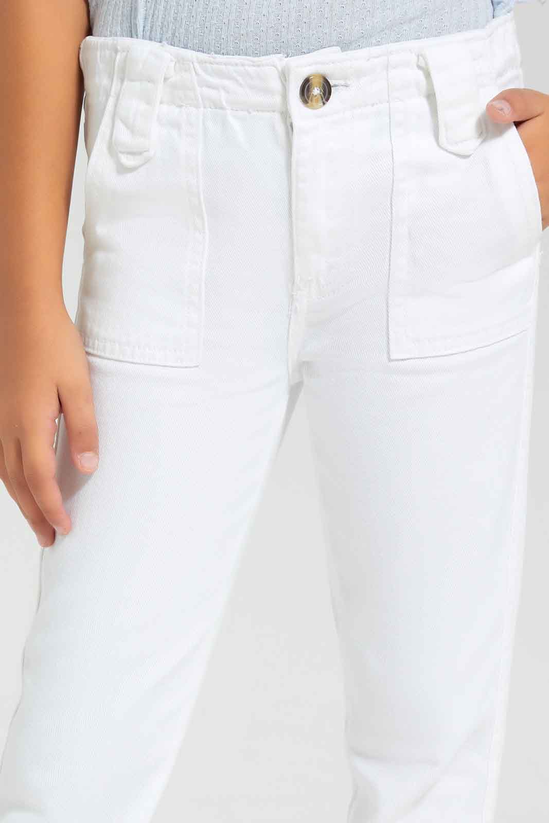 Redtag-White-Twill-Jogger-With-Front-Patch-Pockets-Category:Jeans,-Colour:White,-Deals:New-In,-Filter:Girls-(2-to-8-Yrs),-FIT-WALL-(FTW),-GIR-Jeans,-New-In-GIR-APL,-Non-Sale,-Section:Girls-(0-to-14Yrs),-W22A-Girls-2 to 8 Years