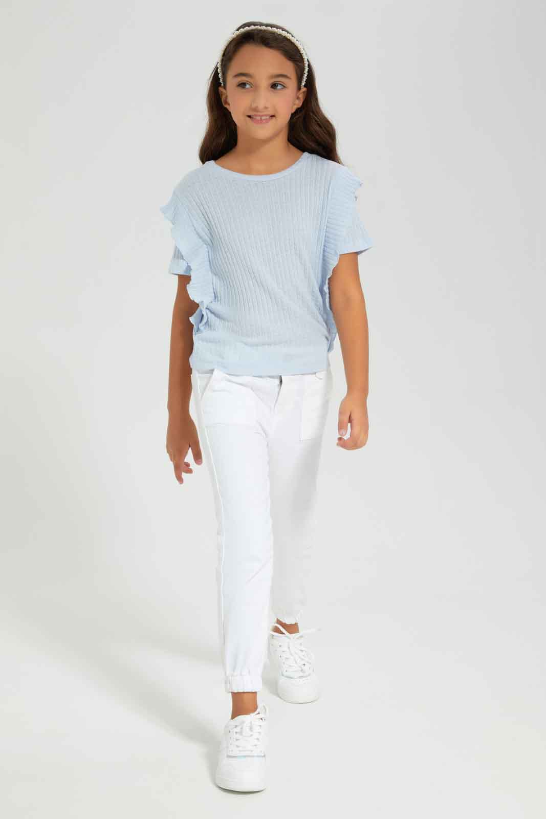 Redtag-White-Twill-Jogger-With-Front-Patch-Pockets-Category:Jeans,-Colour:White,-Deals:New-In,-Filter:Girls-(2-to-8-Yrs),-FIT-WALL-(FTW),-GIR-Jeans,-New-In-GIR-APL,-Non-Sale,-Section:Girls-(0-to-14Yrs),-W22A-Girls-2 to 8 Years