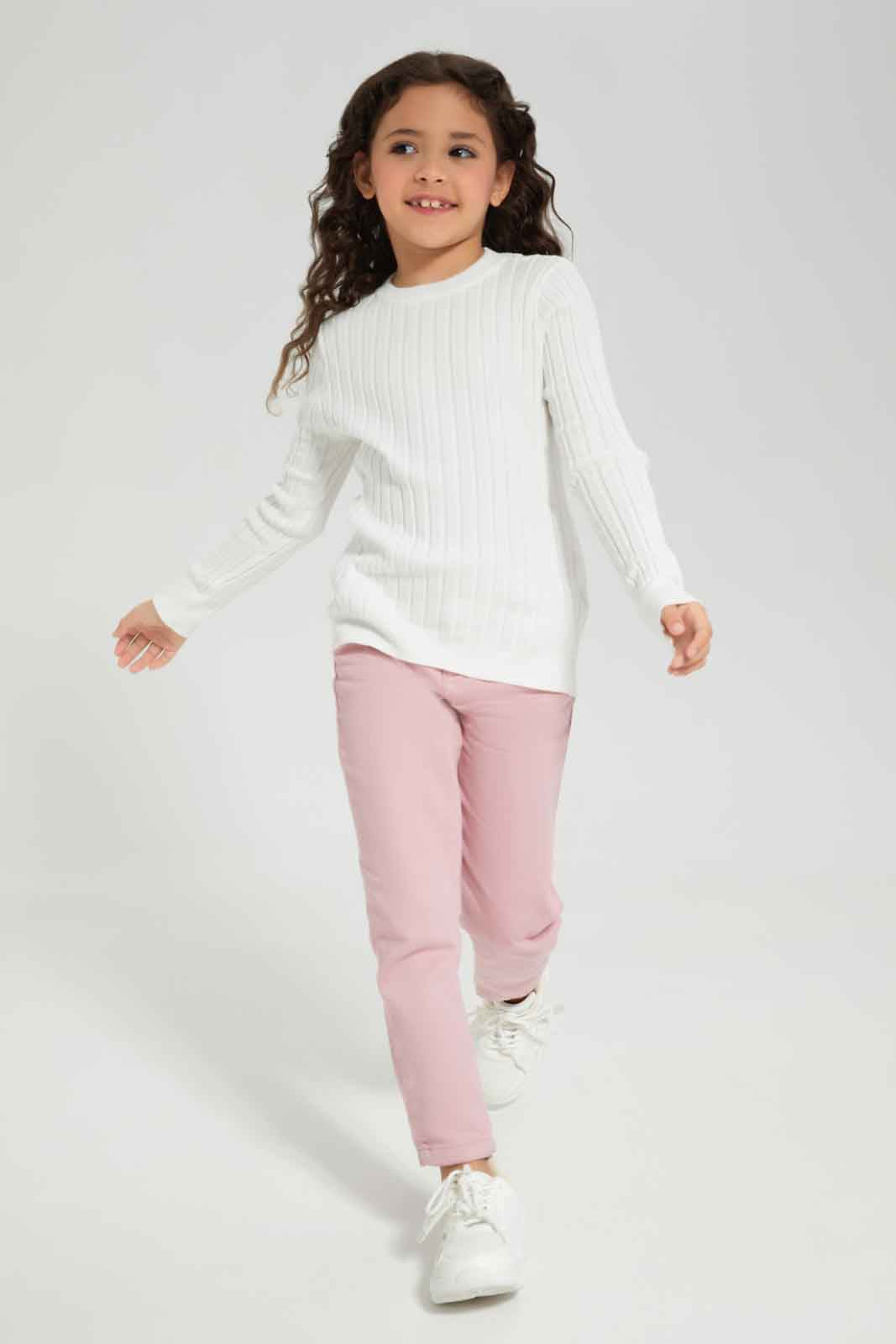 Redtag-Pink-Twill-Mom-Fit-Pant-Category:Jeans,-Colour:Apricot,-Deals:New-In,-Dept:Girls,-Filter:Girls-(2-to-8-Yrs),-FIT-WALL-(FTW),-GIR-Jeans,-New-In-GIR-APL,-Non-Sale,-Section:Girls-(0-to-14Yrs),-W22A-Girls-2 to 8 Years