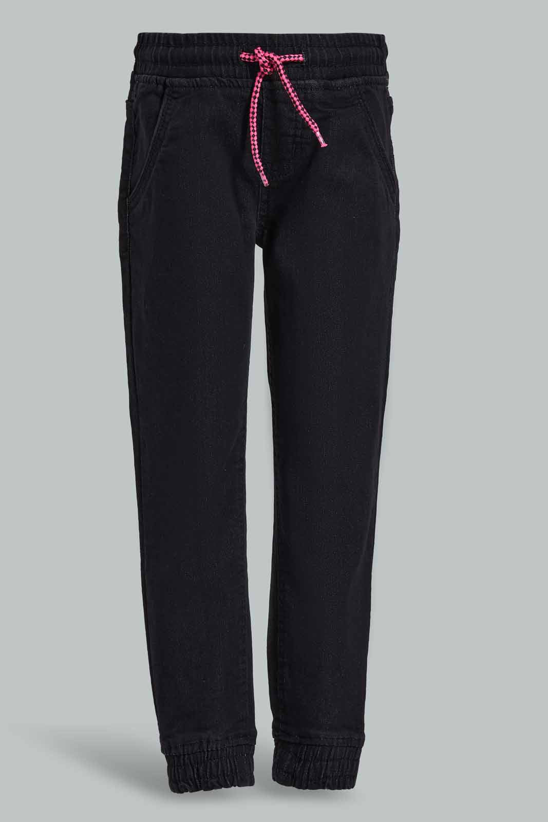 Redtag-Black-Jogger-Category:Jeans,-Colour:Black,-Deals:New-In,-Filter:Girls-(2-to-8-Yrs),-GIR-Jeans,-New-In-GIR-APL,-Non-Sale,-Section:Girls-(0-to-14Yrs),-W22O-Girls-