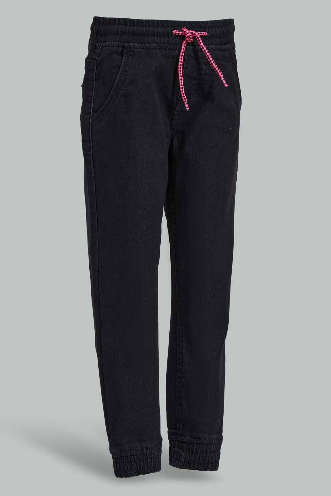 Redtag-Black-Jogger-Category:Jeans,-Colour:Black,-Deals:New-In,-Filter:Girls-(2-to-8-Yrs),-GIR-Jeans,-New-In-GIR-APL,-Non-Sale,-Section:Girls-(0-to-14Yrs),-W22O-Girls-