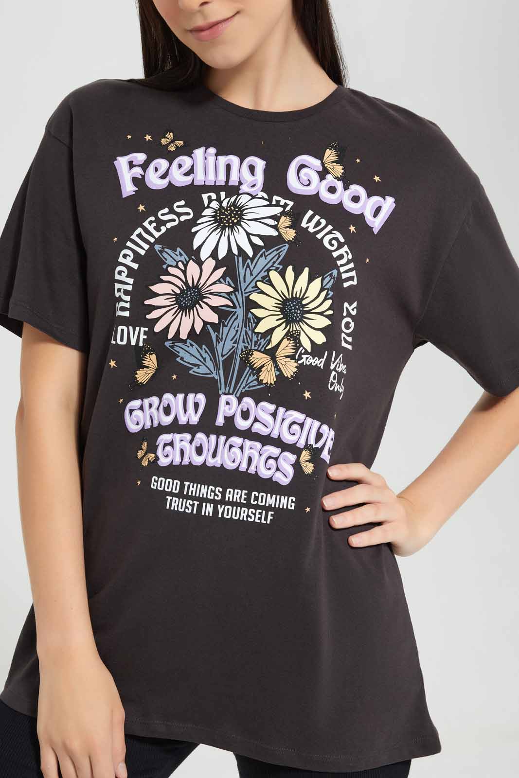 Redtag-Acid-Wash-Lounge-T-Shirt-Category:T-Shirts,-Colour:Charcoal,-Deals:New-In,-Filter:Women's-Clothing,-New-In-Women,-Non-Sale,-Section:Women,-W22O,-Women-T-Shirts-Women's-