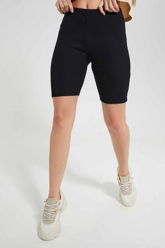 Redtag-Black-Ribbed-Cycle-Shorts-Category:Shorts,-Colour:Black,-Deals:New-In,-Filter:Women's-Clothing,-New-In-Women,-Non-Sale,-Section:Women,-W22O,-Women-Shorts-Women's-