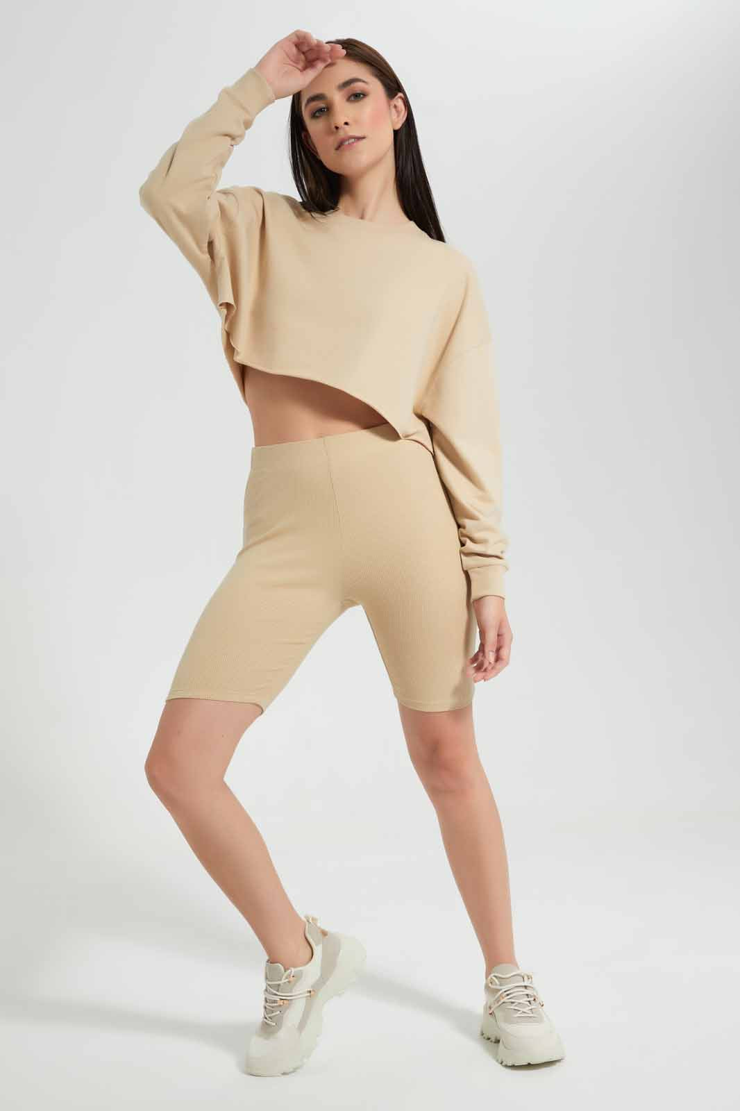 Redtag-Beige-Plain-Cropped-Sweatshirt-Category:Sweatshirts,-Colour:Beige,-Deals:New-In,-Filter:Women's-Clothing,-New-In-Women,-Non-Sale,-Section:Women,-W22O,-Women-Sweatshirts-Women's-