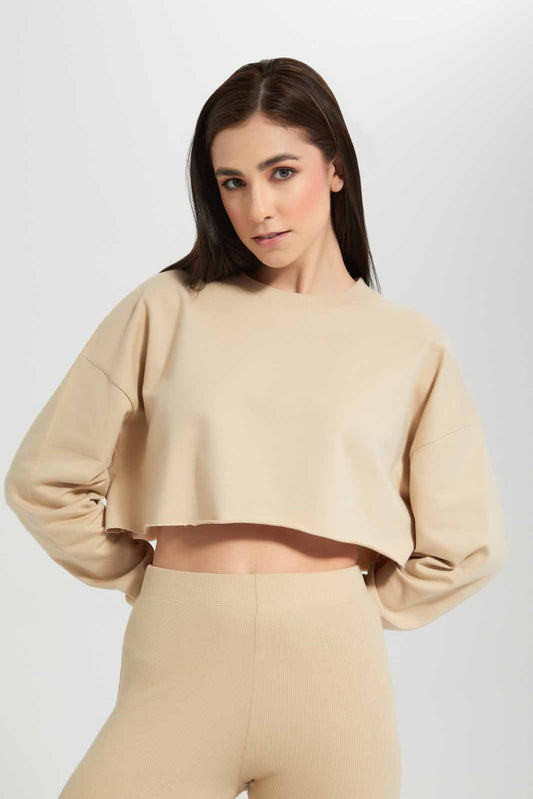 Redtag-Beige-Plain-Cropped-Sweatshirt-Category:Sweatshirts,-Colour:Beige,-Deals:New-In,-Filter:Women's-Clothing,-New-In-Women,-Non-Sale,-Section:Women,-W22O,-Women-Sweatshirts-Women's-