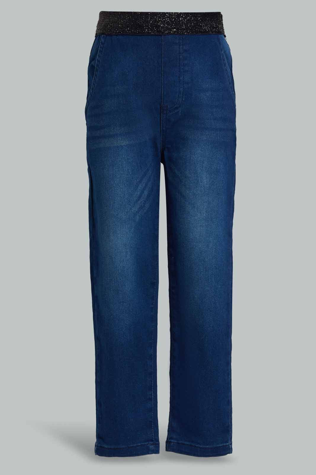Redtag-Dark-Wash-Lurex-WB-Jeans-Category:Jeans,-Colour:Black,-Deals:New-In,-Filter:Girls-(2-to-8-Yrs),-GIR-Jeans,-New-In-GIR-APL,-Non-Sale,-Section:Girls-(0-to-14Yrs),-W22O-Girls-