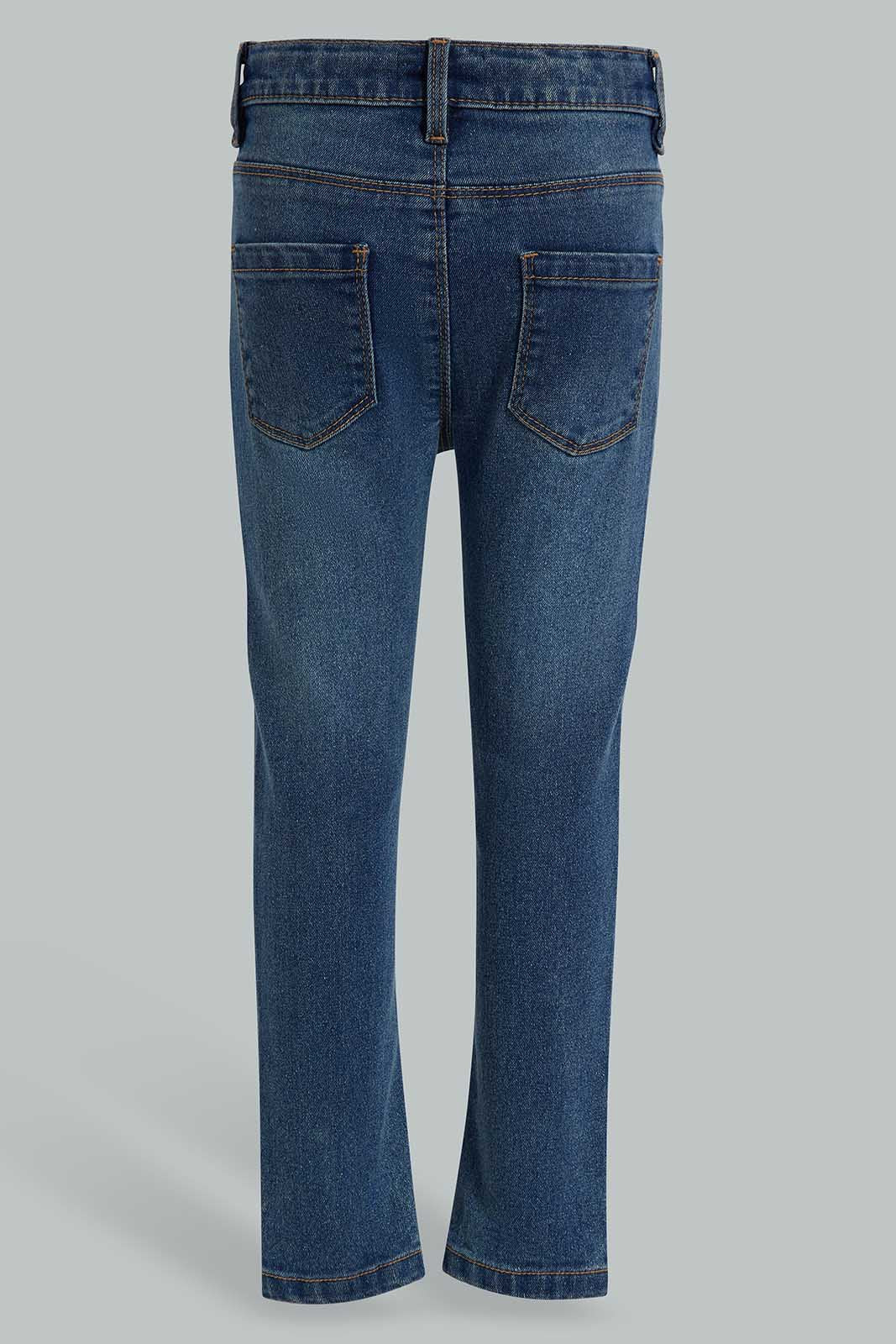 Redtag-Dark-Wash-Denim-Jeans-With-Side-Seam-Studs-Category:Jeans,-Colour:Black,-Deals:New-In,-Filter:Girls-(2-to-8-Yrs),-GIR-Jeans,-New-In-GIR-APL,-Non-Sale,-Section:Girls-(0-to-14Yrs),-W22O-Girls-2 to 8 Years