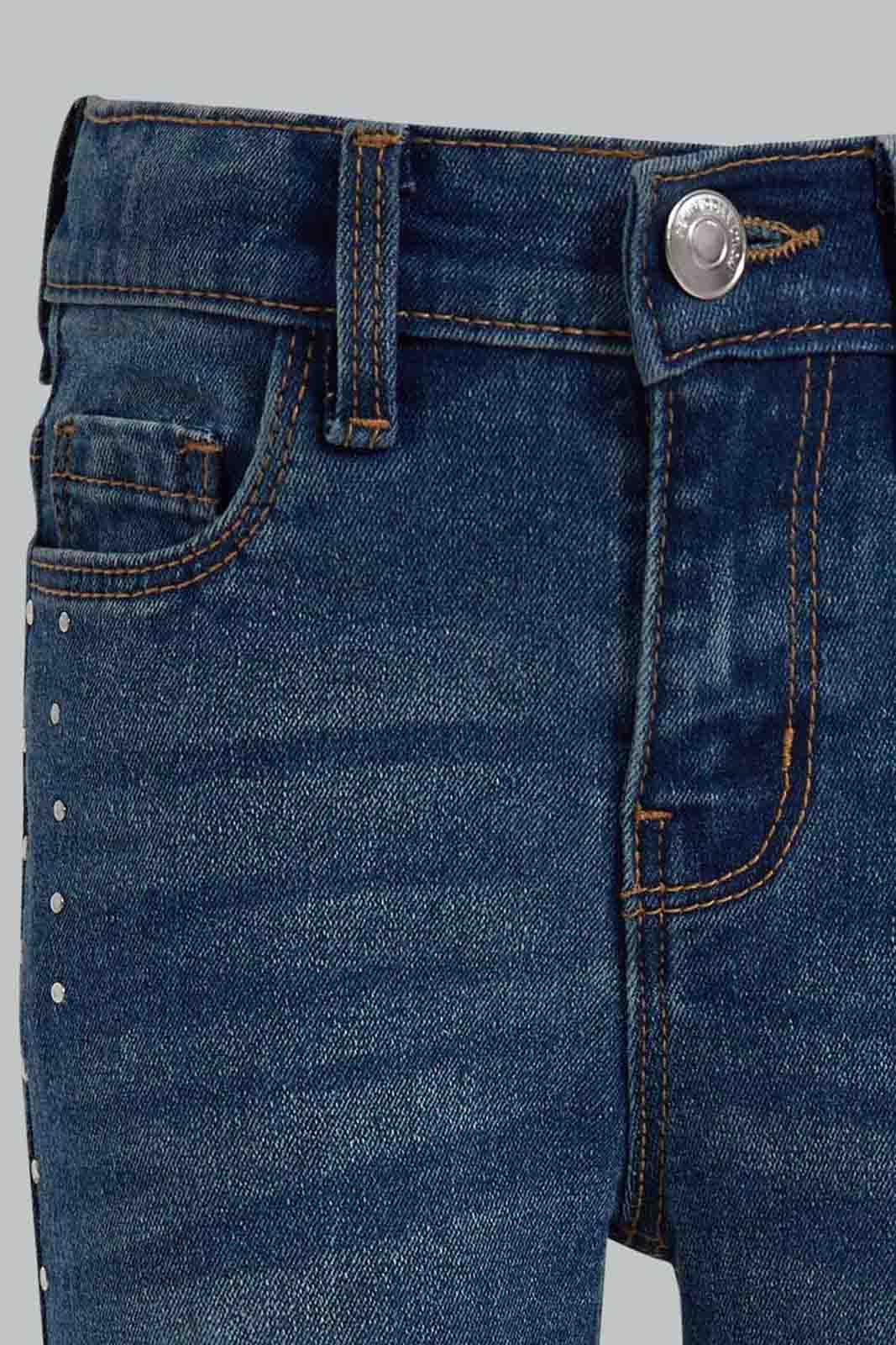 Redtag-Dark-Wash-Denim-Jeans-With-Side-Seam-Studs-Category:Jeans,-Colour:Black,-Deals:New-In,-Filter:Girls-(2-to-8-Yrs),-GIR-Jeans,-New-In-GIR-APL,-Non-Sale,-Section:Girls-(0-to-14Yrs),-W22O-Girls-2 to 8 Years