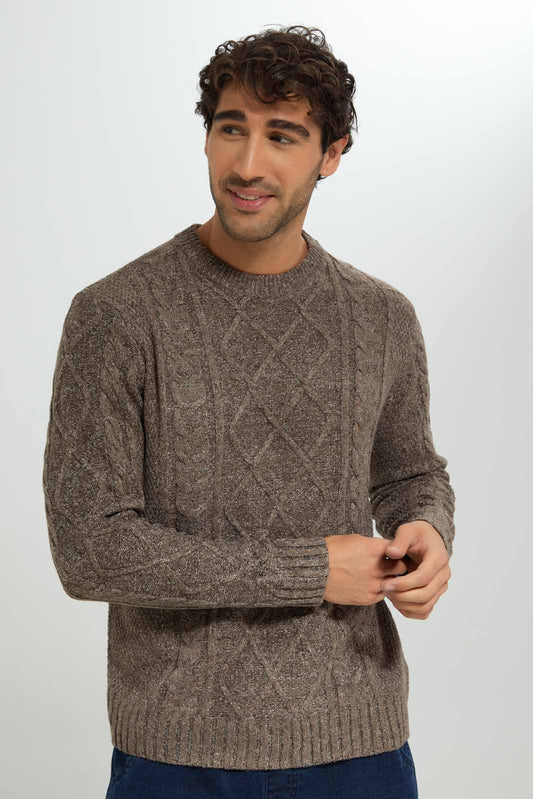 Redtag-Brown-High-Neck-Sweater-Category:Cardigans,-Colour:Brown,-Deals:New-In,-Filter:Men's-Clothing,-Men-Cardigans,-New-In-Men-APL,-Non-Sale,-Section:Men,-W22A-Men's-